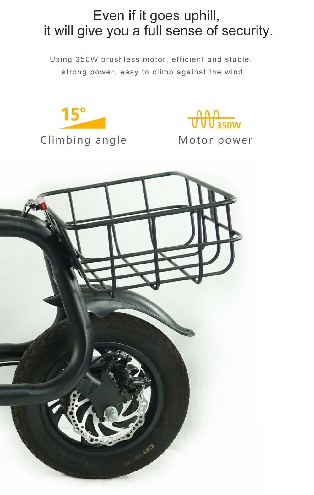 Electric Scooter Adult with Seat, 12 inch Tires 350W Motor Foldable E-Bicycle with Basket Dual Disc Brakes