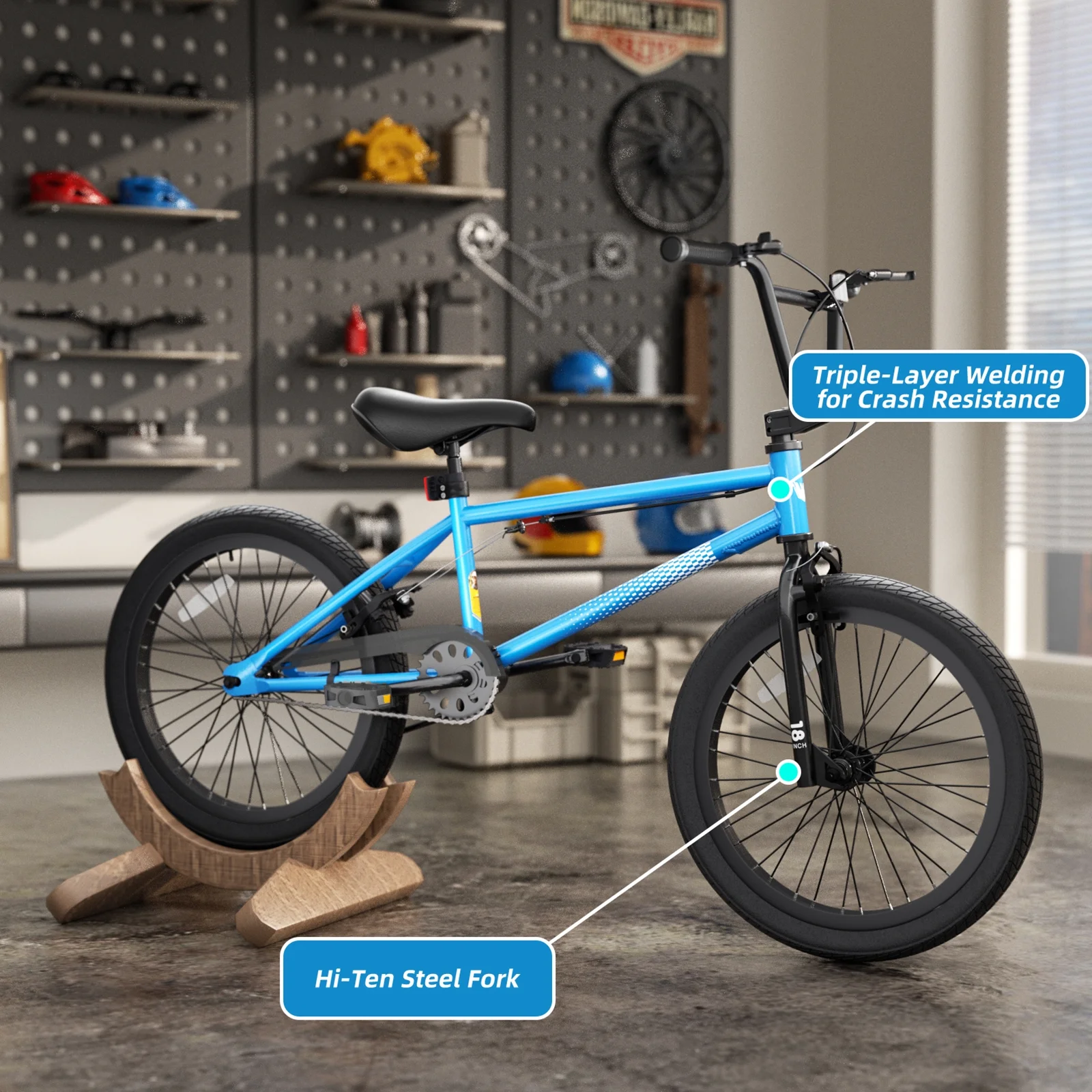 GLAF Freestyle Kids BMX Bike, 20 inch Black Trick Bicycle for Teen and Adults, Carbon Steel Frame Bikes, Ideal for Beginner to Advanced Riders