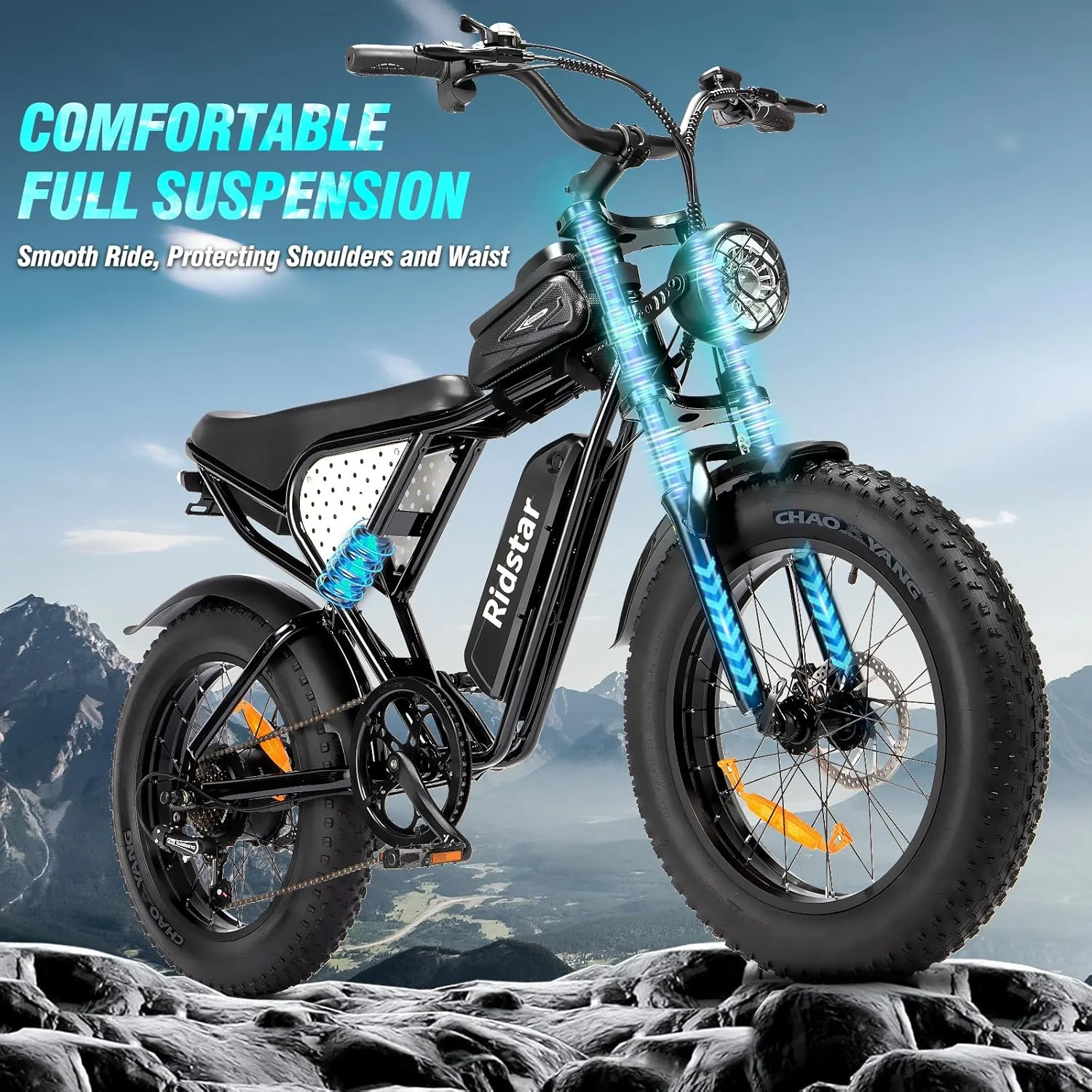 Ridstar Electric Bike for Adults,Peak 1500W 30MPH,48V 15.6Ah Electric Bicycle,Full Suspension Mountain Bike UL2849