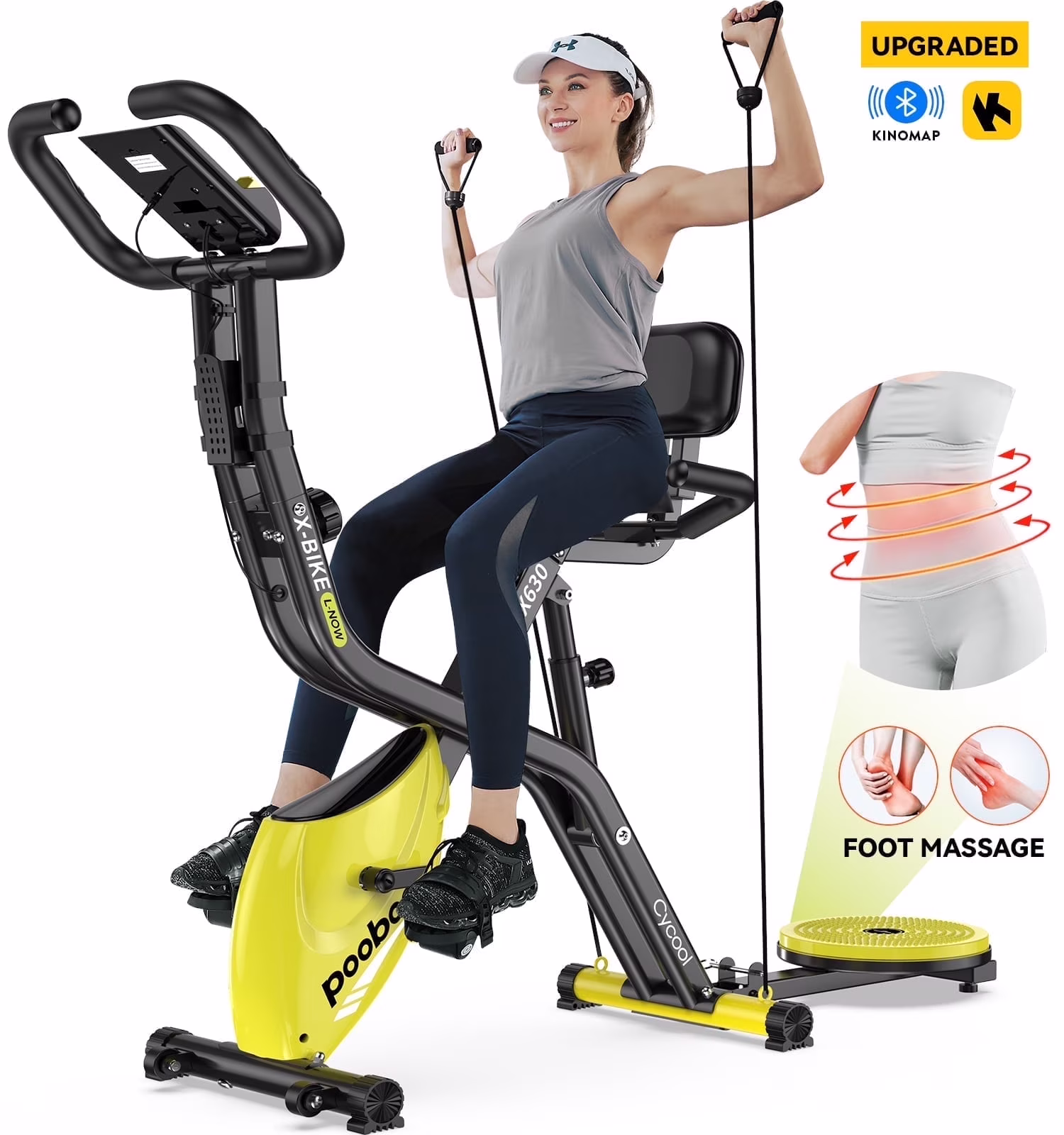 Pooboo 4in1 Folding Exercise Bike Indoor Cycling Bike Stationary Magnetic X Bike Gym Workout 300lb Easy to Get On/Off