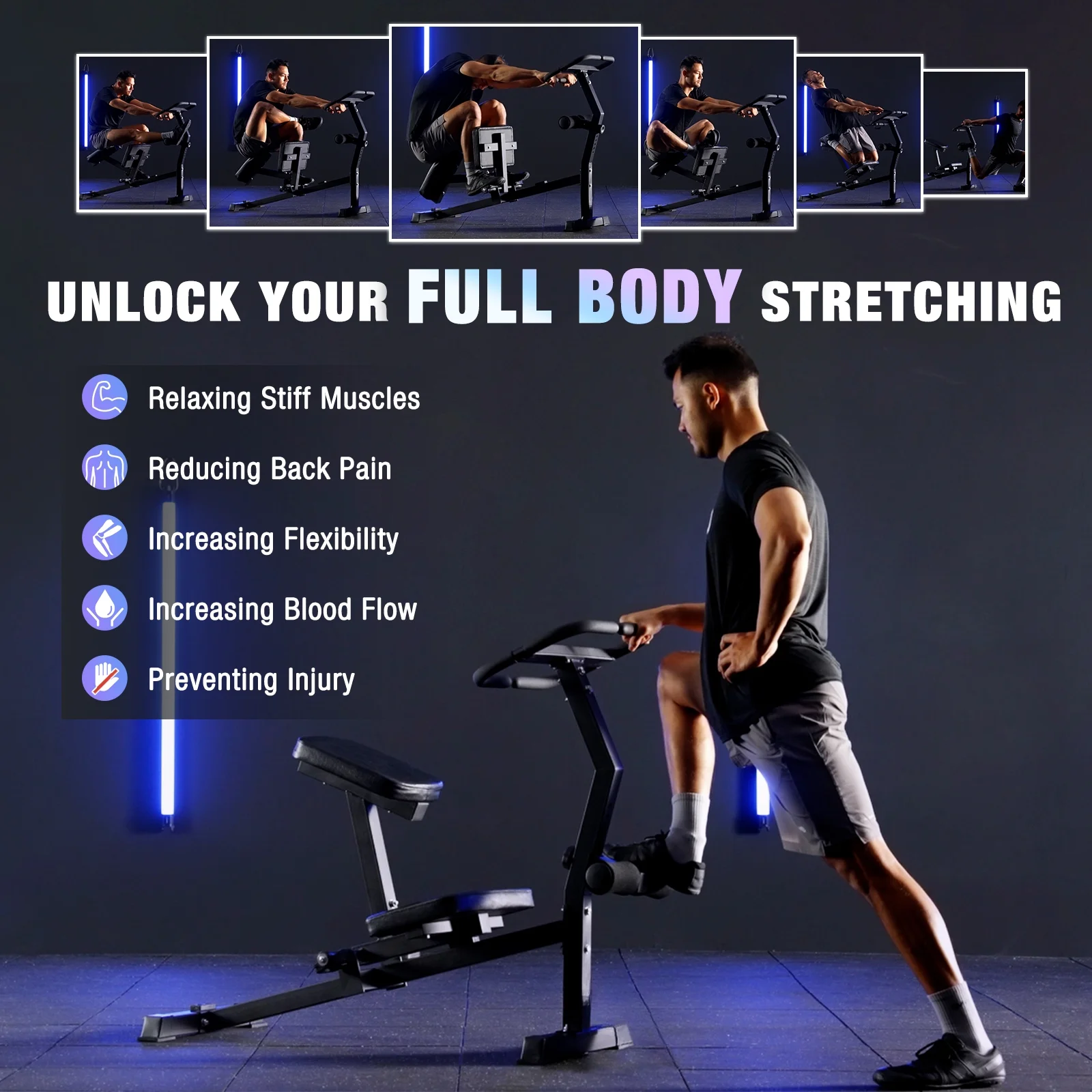 Syedee Stretch Machine, Full Body Stretching Equipment for Flexibility Training, Adjustable Leg Stretcher Machine, Lower Back Stretcher, Flexibility Trainer for Home Gym, Improve Mobility & Posture