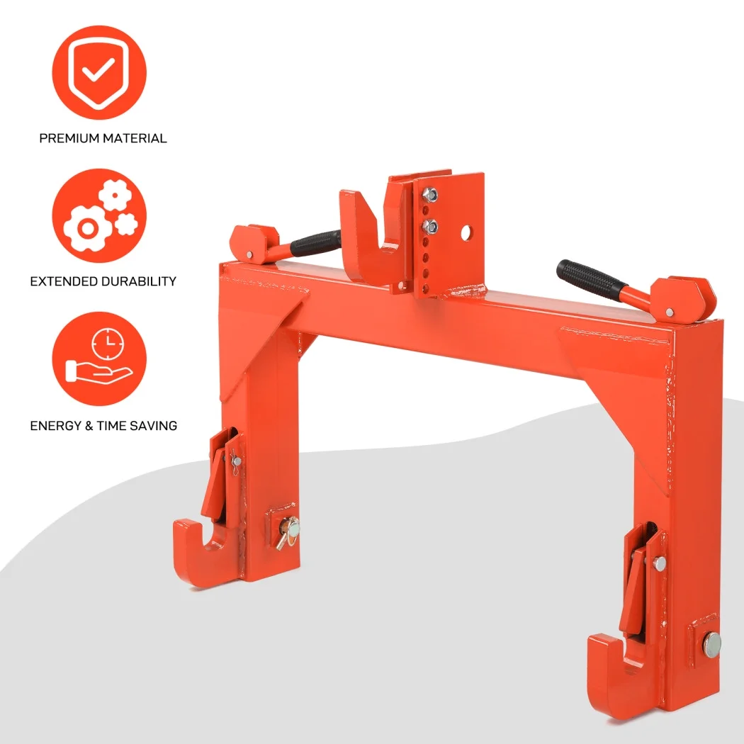 3 Point Quick Hitch, 3000 lbs 3-Pt Attachments Adaptation to Category 1 & 2 Tractor with 5 Level Adjustable Bolt (Orange)