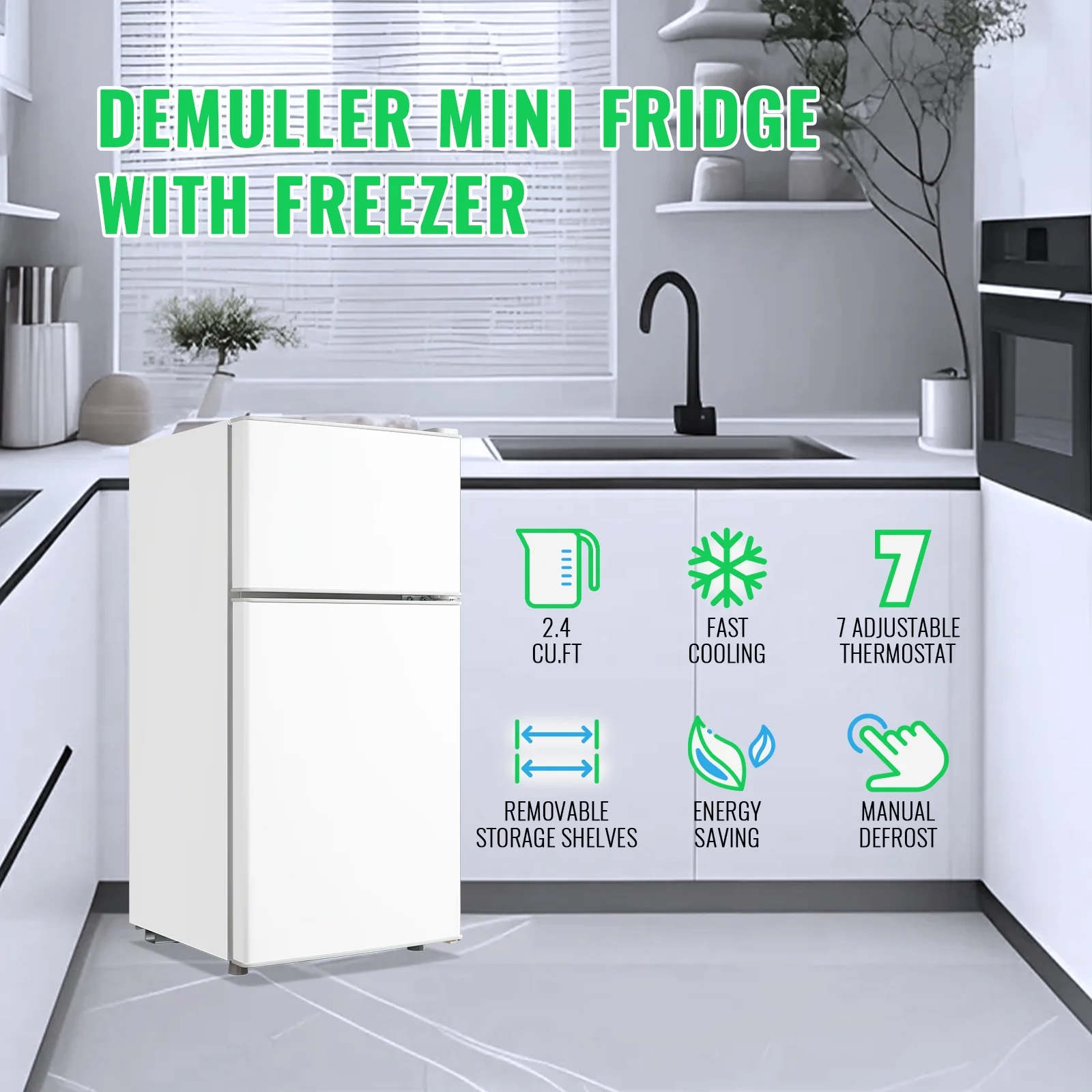 DEMULLER 2.4 Cu.ft Refrigerator Mini Fridge with Freezer Dual Door Personal Fridge New Silver Sale