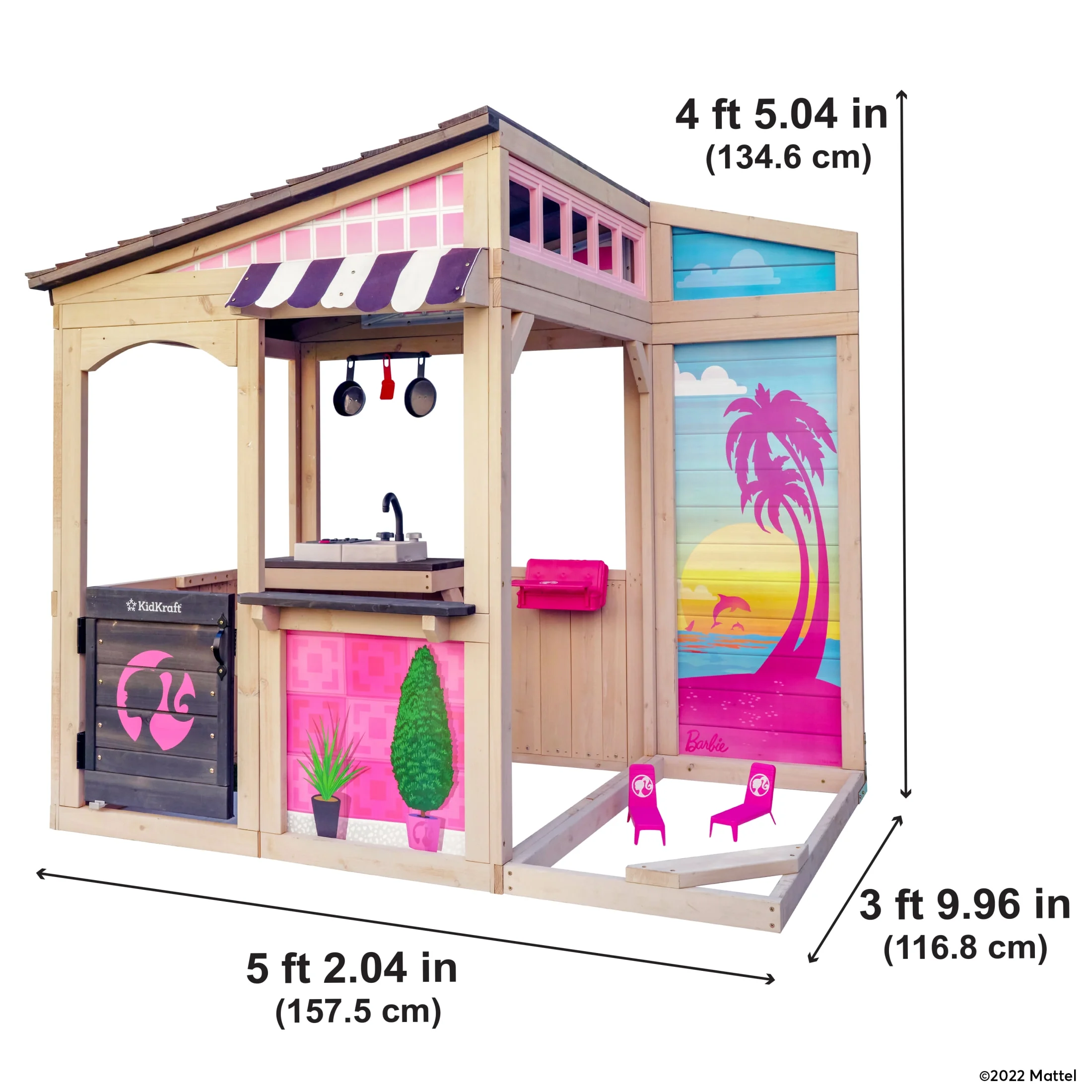 KidKraft Barbie? Seaside Wooden Outdoor Playhouse with Attachable Doll Table and Chairs