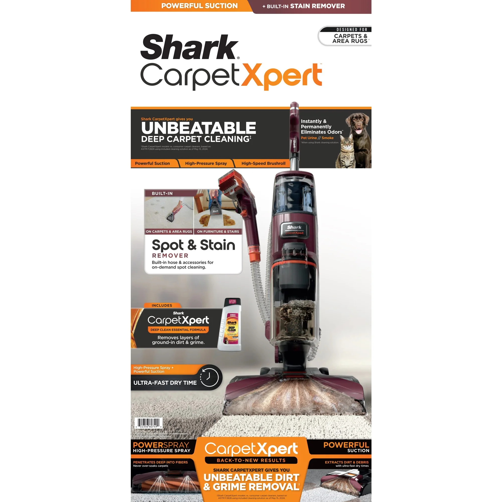 Shark CarpetXpert Upright Deep Carpet, Area Rug & Upholstery Cleaner with Built-in Spot & Stain Eliminator and 12 oz Deep Clean Pro Cleanser, EX150