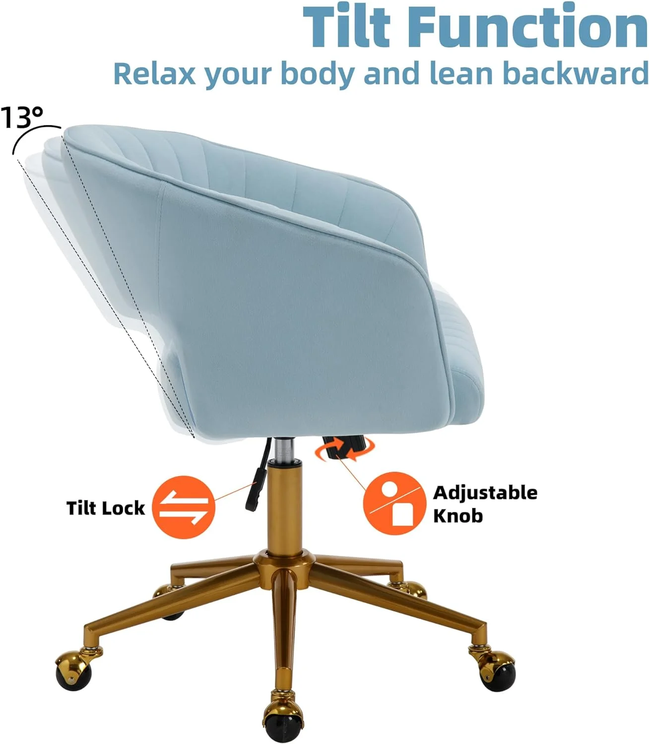 Westice Home Office Desk Chairs, Velvet Task Chair, Height Adjustable Swivel Vanity Chair with Golden Base for Vanity Study, Living Room Computer Room, Beige