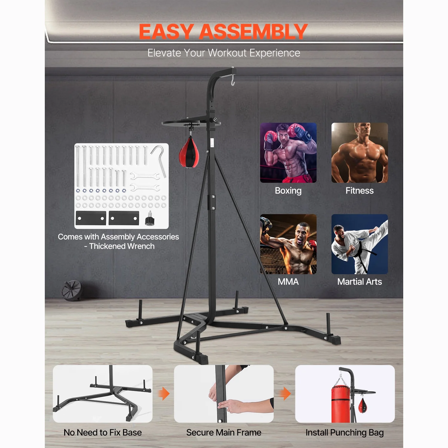 KFFKFF Dual Function Punch Bag Stand, Robust Steel Exercise Gear, Modifiable Elevation for Boxing Bag and Speed Bag Stand, Independent Sandbag Frame, Can Support Up to 140 lbs