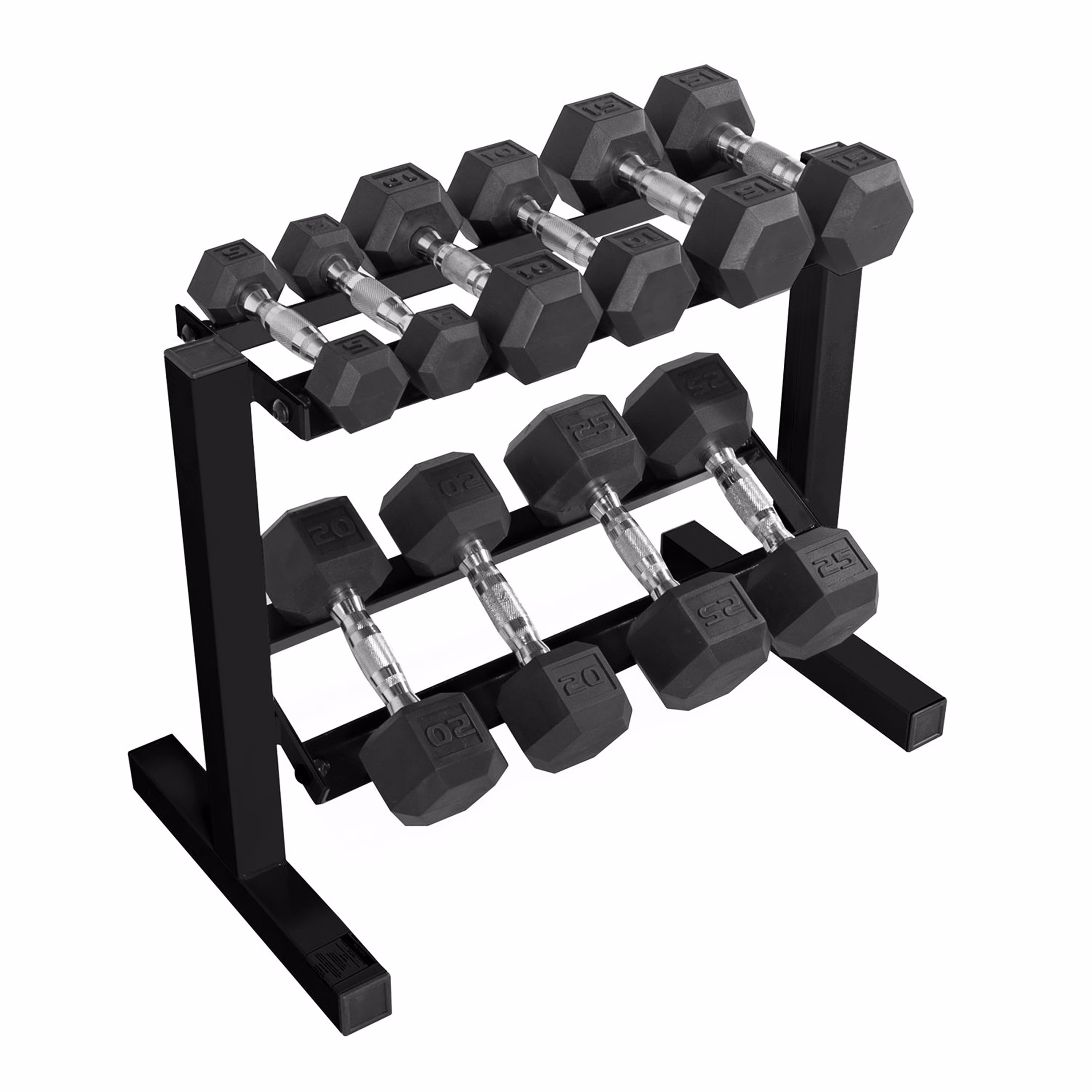 CAP 150 lb Coated Rubber Hex Dumbbell Weight Set with A-Frame Rack, Black