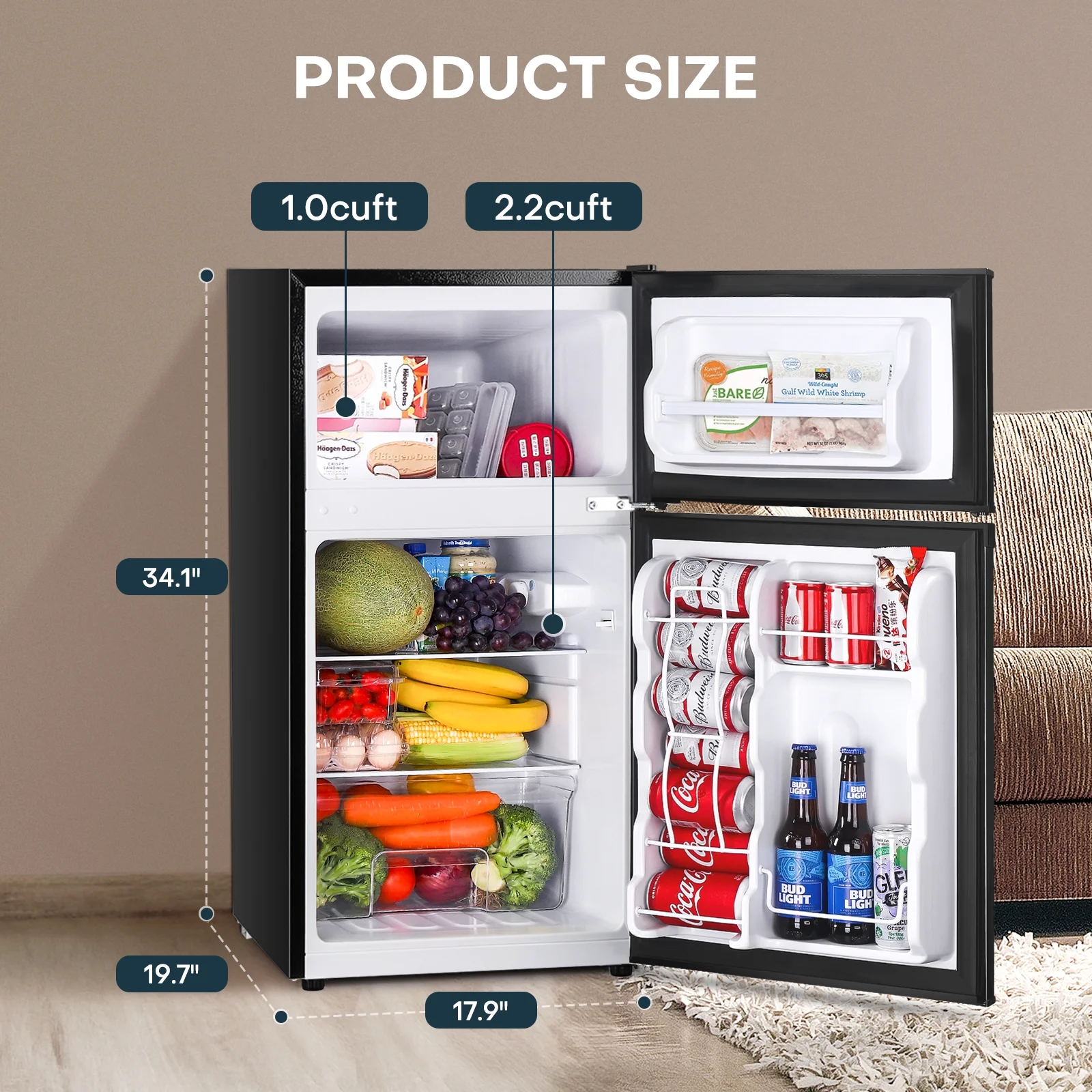 Upstreman 3.2 Cu.Ft Mini Fridge with Top Freezer, 2 Door Small Compact Refrigerator, Energy Saving, Adjustable Thermostat, Adjustable Legs, for Apartment Office Dorm Bedroom Garage RV, BD321 Black