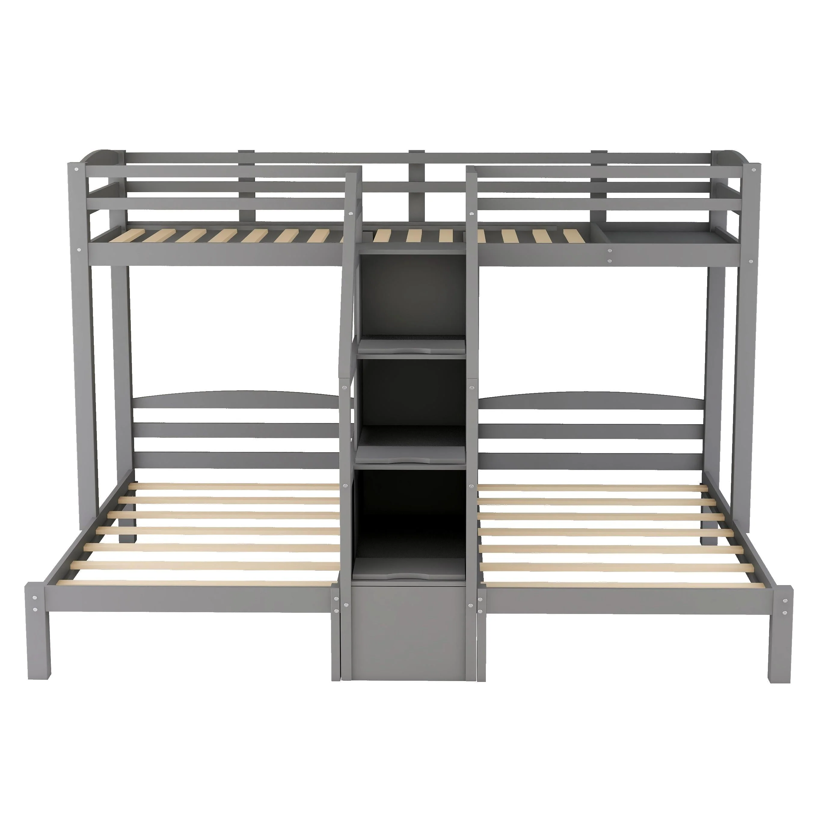 EUROCO Twin over Twin & Twin Bunk Bed with Staircase and Drawers for Kids Bedroom, 3-in-1 Bunk for More Kids, Storage Staircase, Gray