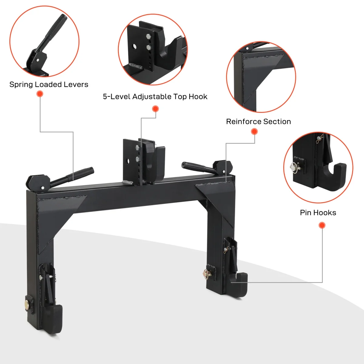 3 Point Quick Hitch, 3000 lbs 3-Pt Attachments Adaptation to Category 1 & 2 Tractor with 5 Level Adjustable Bolt (Orange)