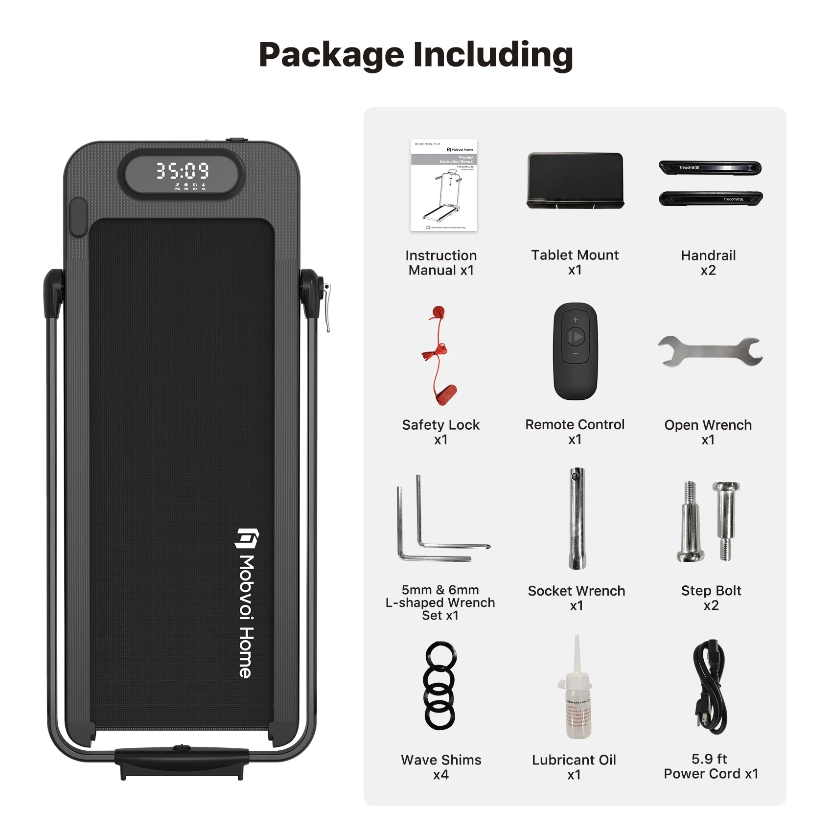 Mobvoi Home Treadmill SE 3 in 1 Folding Treadmill Walking Pad 2.5 HP Compact Portable Under Desk Running Walking Machine with Remote Control 265 LBS, Black