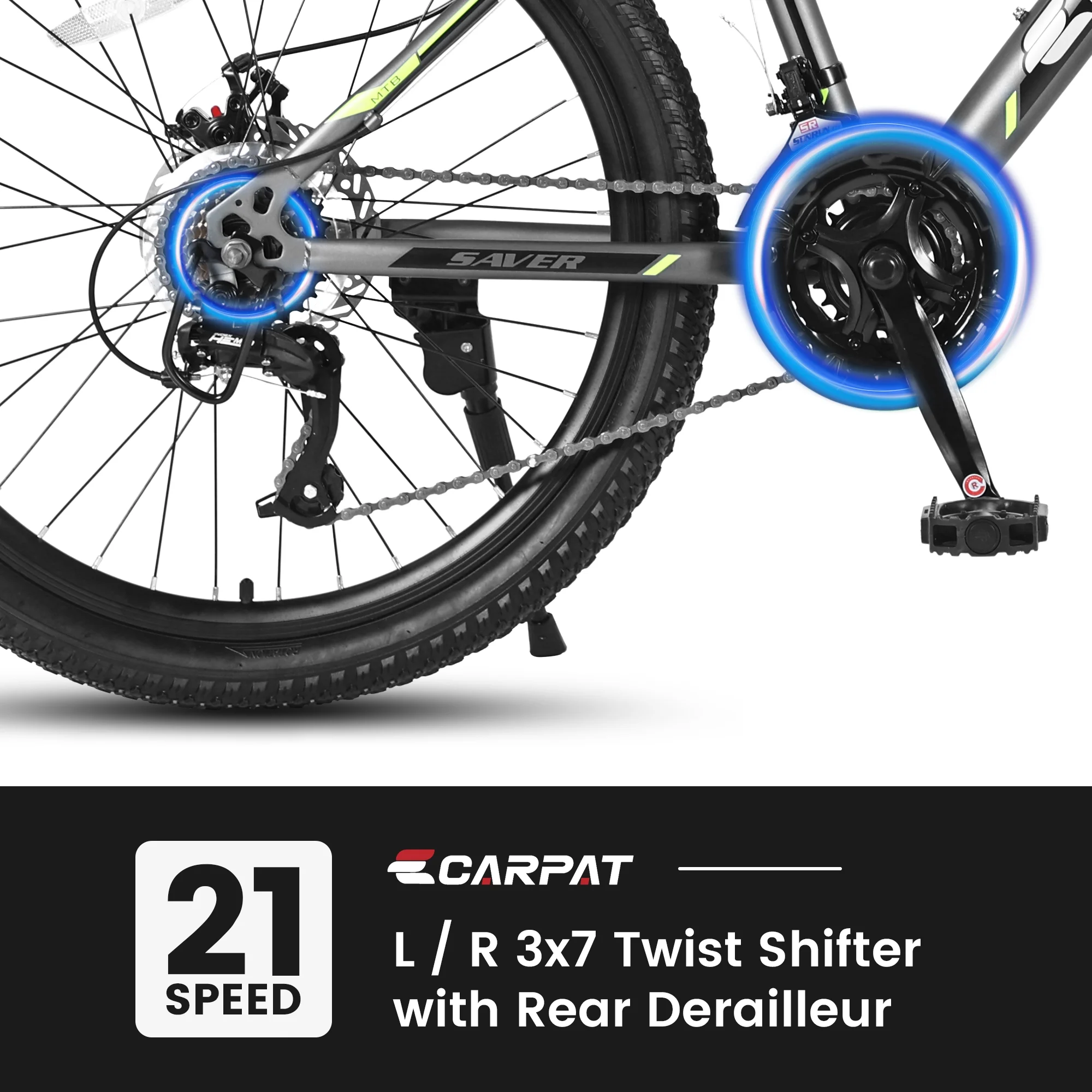 Ecarpat Mountain Bike, 24-Inch Wheels Bikes Shimano 21-Speed with High Carbon Steel Frame Mechanical Disc Brakes Front Suspension Fork for Youth Adults Multiple Colors