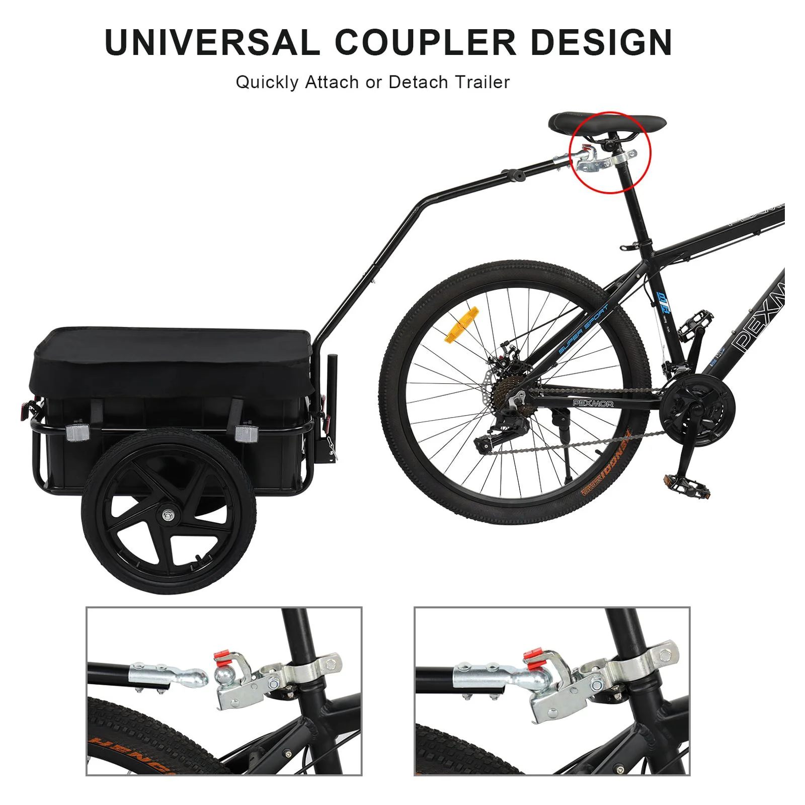 PEXMOR Bike Cargo Trailer, Bicycle Wagon Trailer W/Universal Coupler & Waterproof Cover