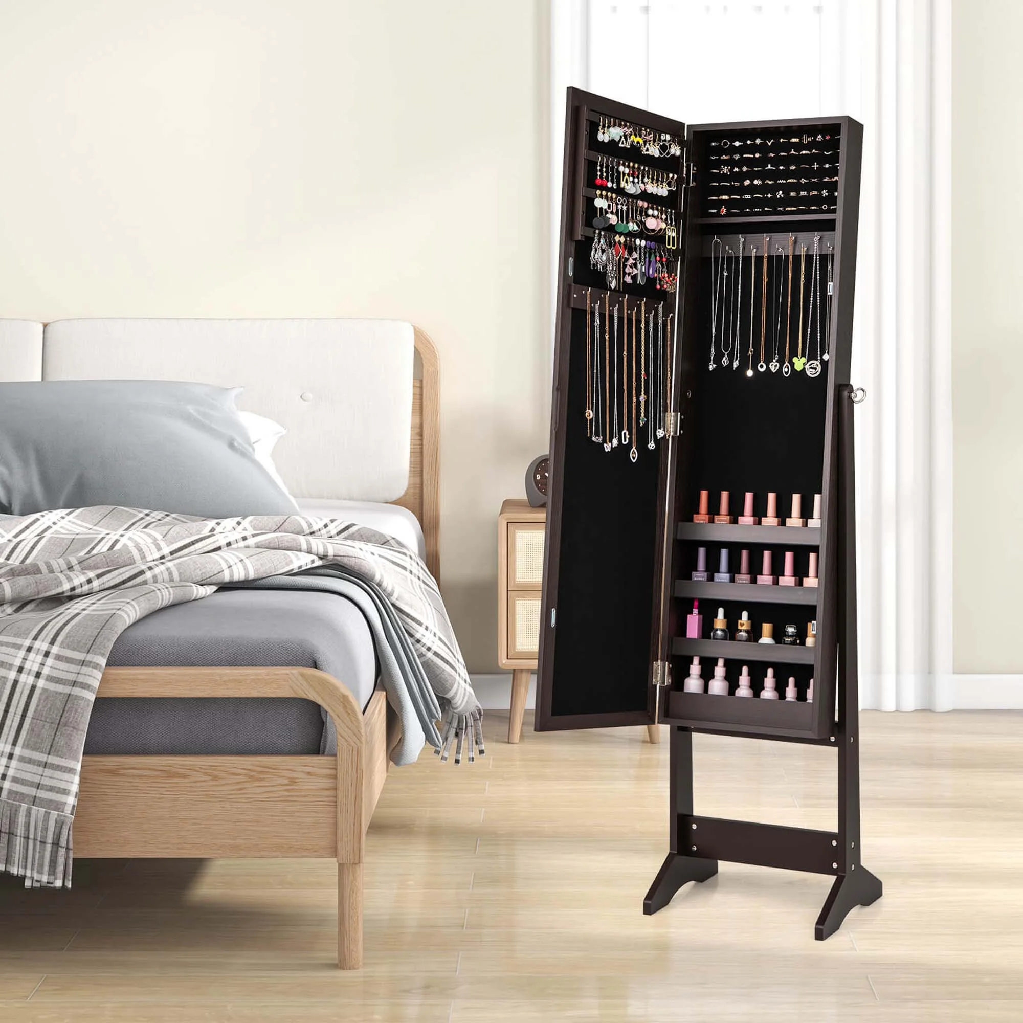 Costway Jewelry Mirrored Cabinet Armoire Organizer Storage Box w/ Stand Christmas Gift