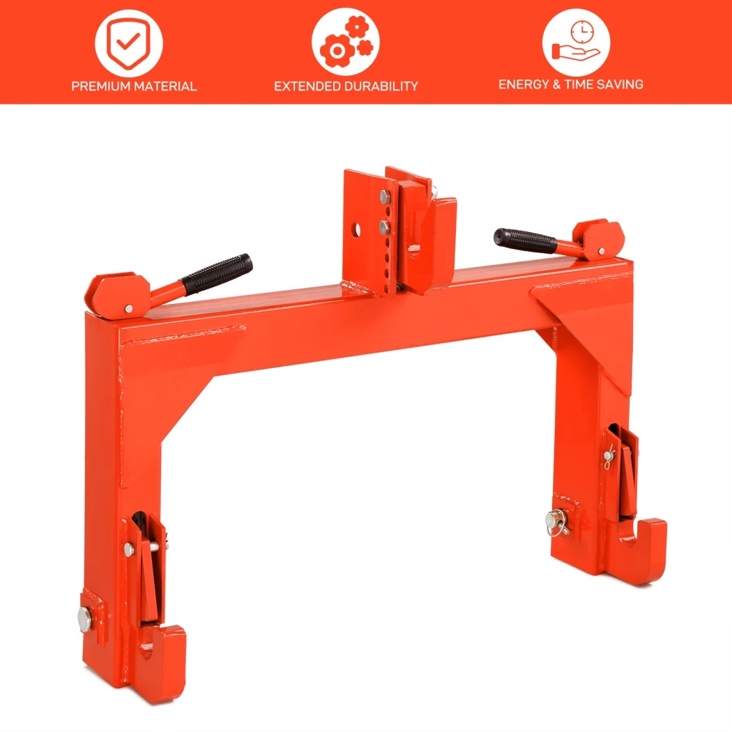 3 Point Quick Hitch, 3000 lbs 3-Pt Attachments Adaptation to Category 1 & 2 Tractor with 5 Level Adjustable Bolt (Orange)