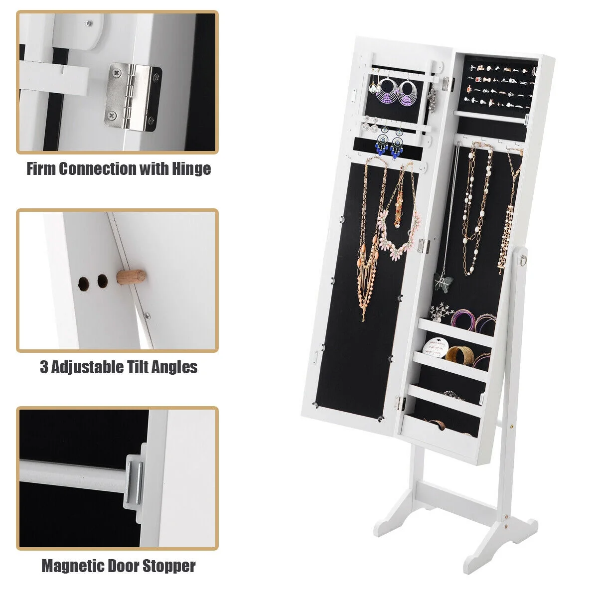 Costway Jewelry Mirrored Cabinet Armoire Organizer Storage Box w/ Stand Christmas Gift