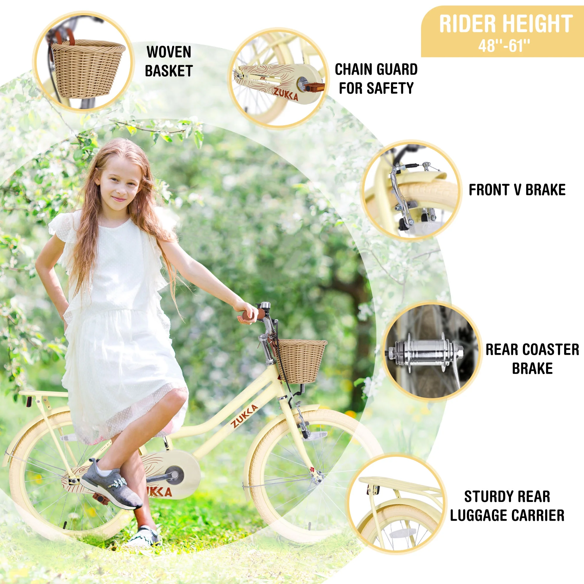 Girls Bike with Basket for Kids 7-10, 20