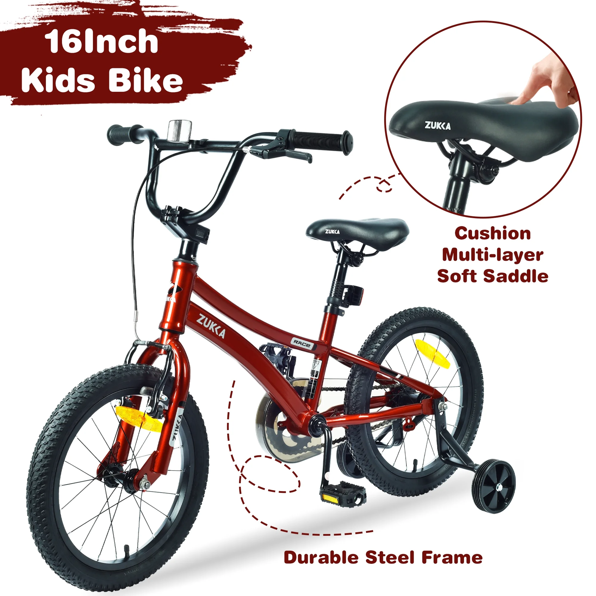 16 Inch Kids Bike for Boys Age 4-7 Years, Kids' Bicycles with Training Wheels and Steel Frame, 85% Assembled, Red