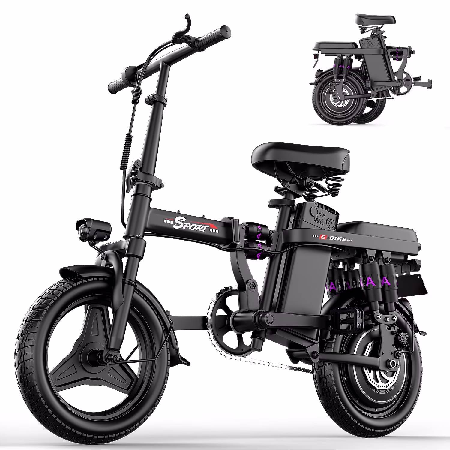 ASKGO 1200W Peak Motor ,Folding Electric Bike for Adults Teens ,14'' Commuting Bike, Max 28MPH/35 Miles E-Bike ,3 Speed  Double Mini Electric Bike, UL2849