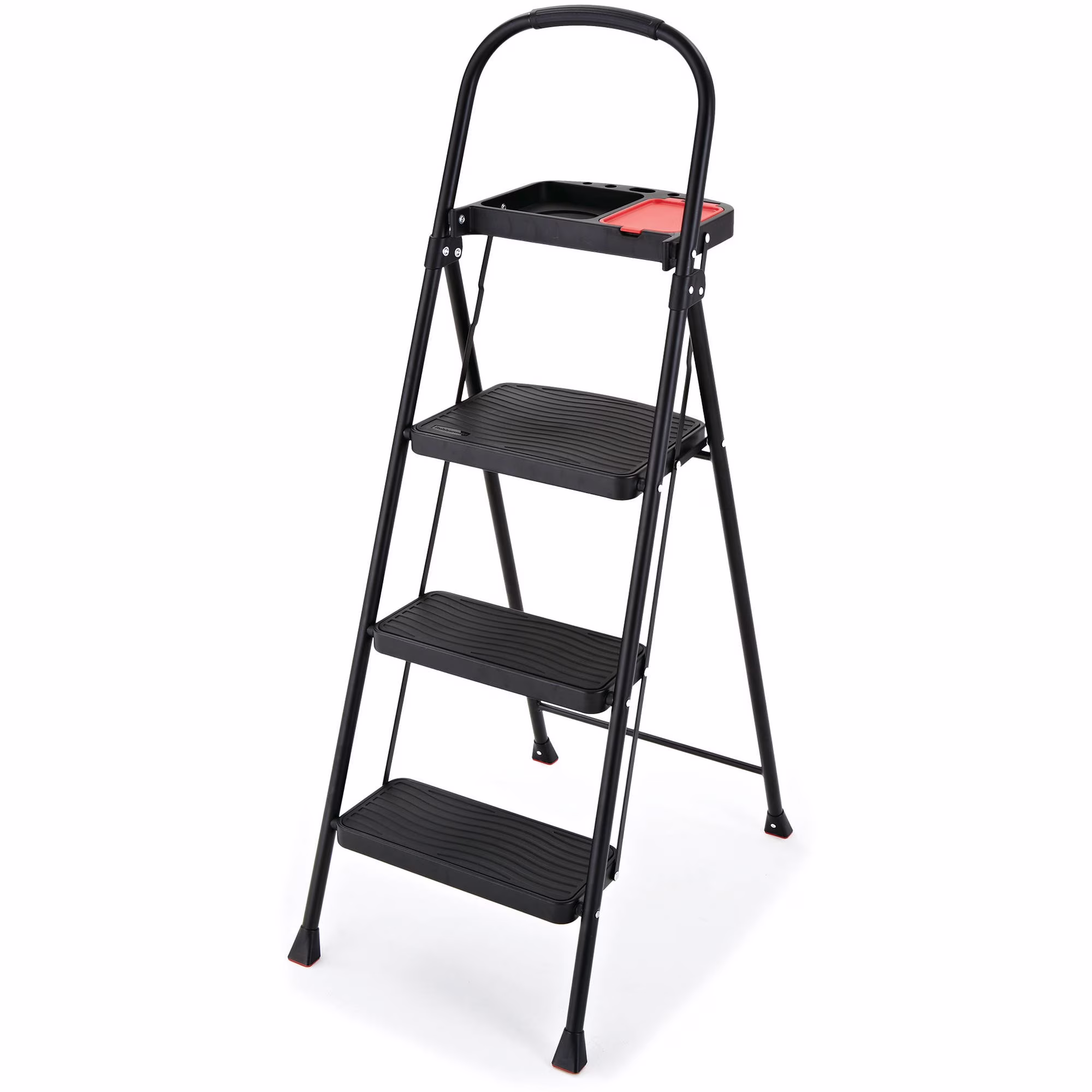 Rubbermaid RMS-3T 3-Step Steel Step Stool with Project Tray, 225 lb. Cap.