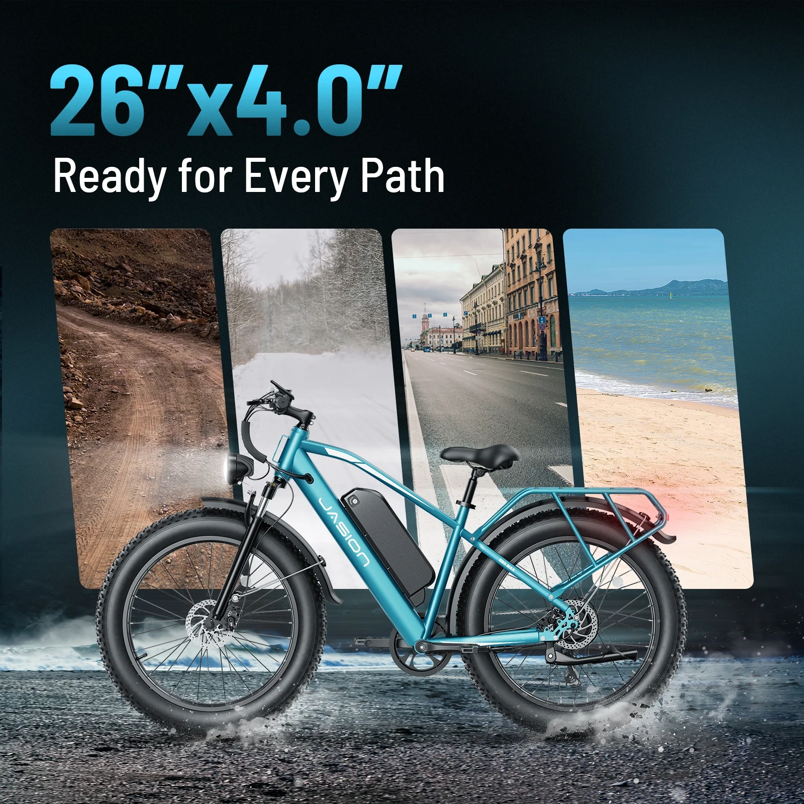 Jasion EB5 MAX Electric Bike for Adults, 750W Electric Mountain Bike with 48V 15Ah Battery, 26'' Fat Tire Off-Road Ebike, 28MPH Shimano 7 Speed Bicycle UL2849