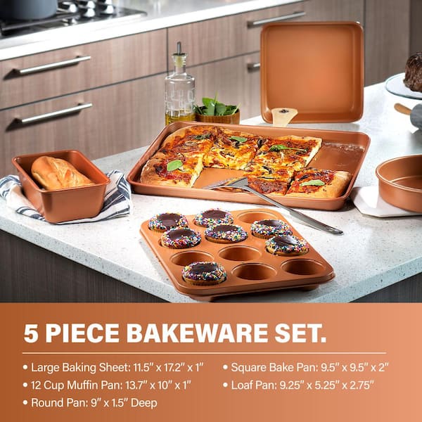 Hammered Copper 17-Piece Aluminum Nonstick Cookware Set