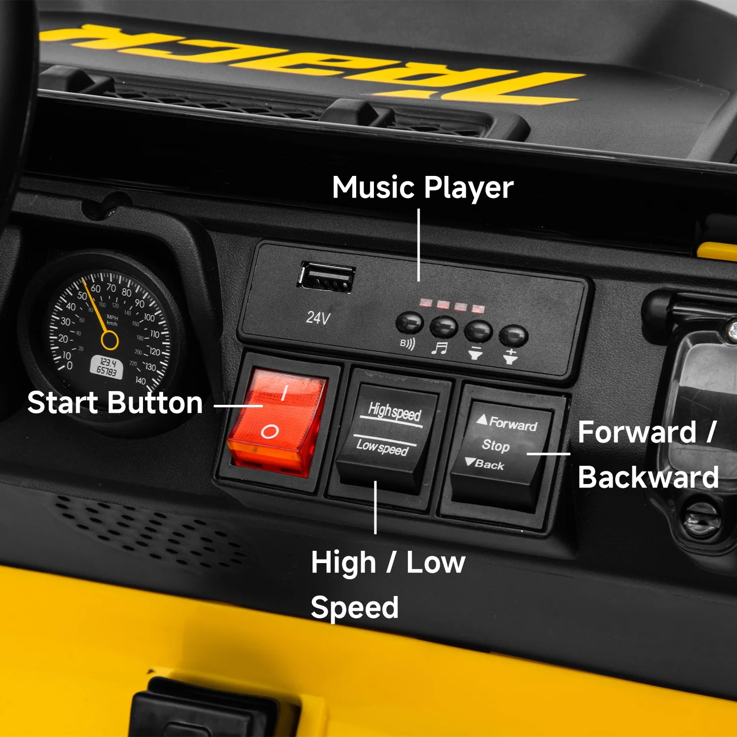 Track Seven 24V Ride on Car, Electric Golf Cart with Ceiling, Ride on Truck with Remote Control, Music, Rear Storage Box, Electric Car for Boys Girls Age 3+, 18.5