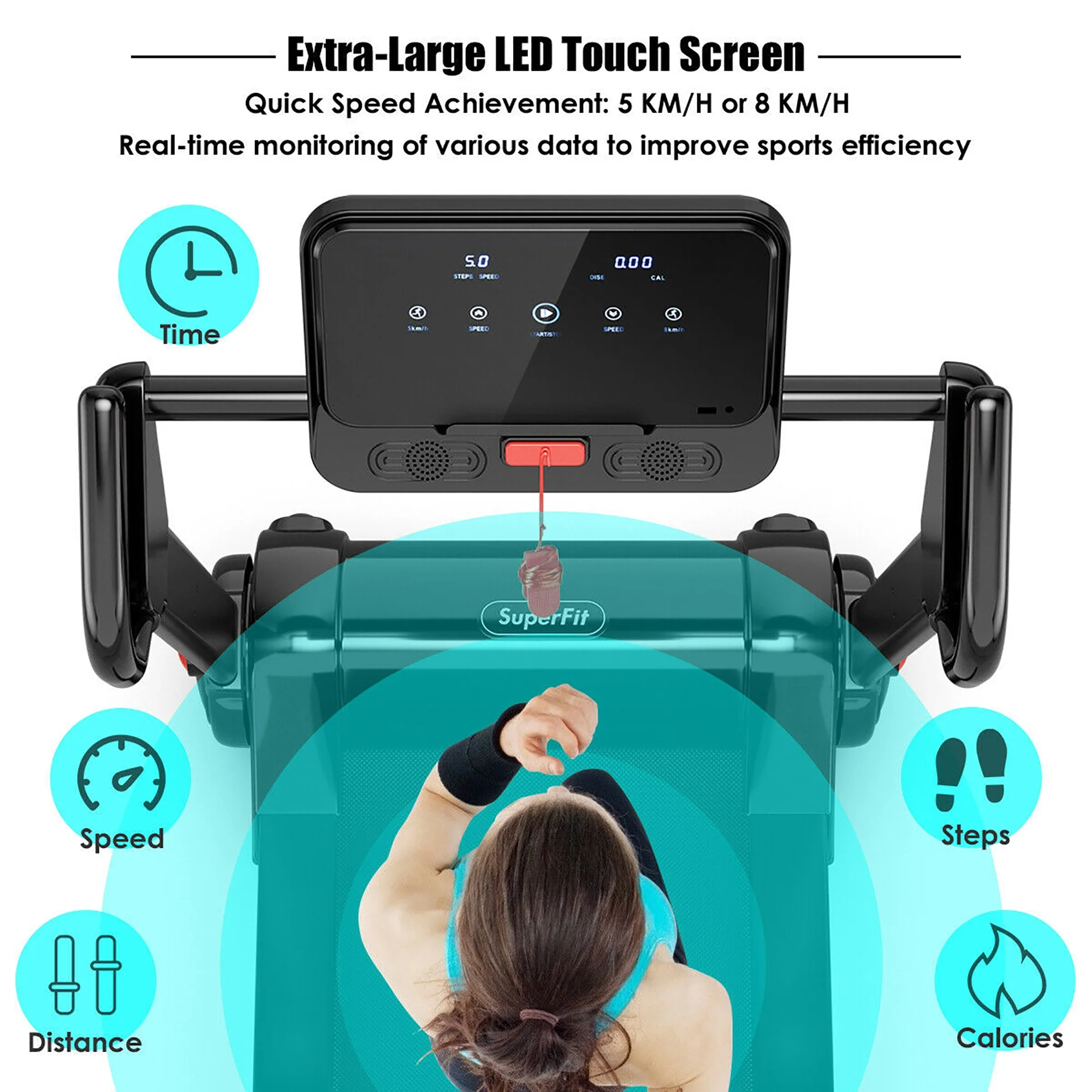 SuperFit 2.25HP Folding Electric Motorized Treadmill With Speaker