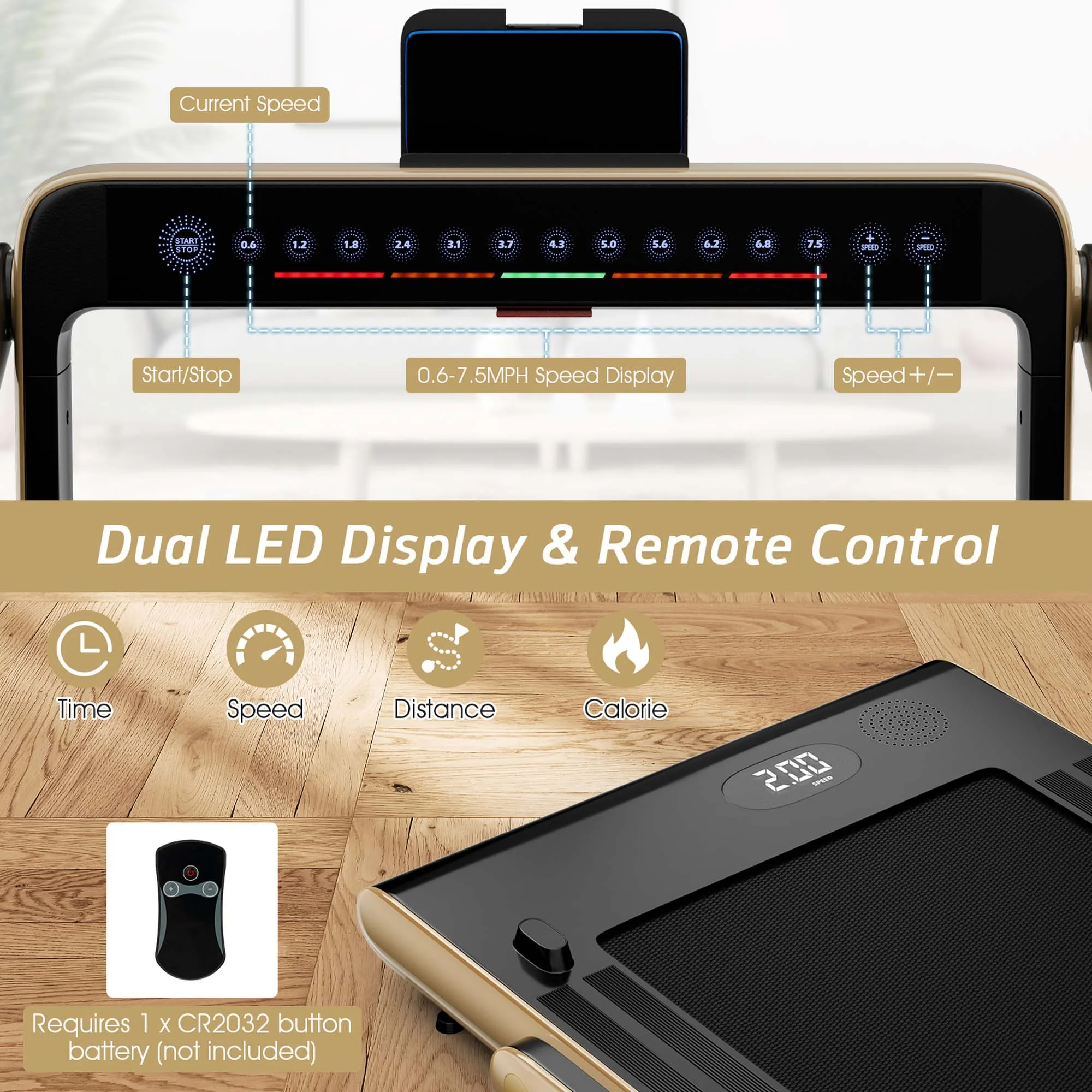 SuperFit Up To 7.5MPH 2.25HP 2 in 1 Dual Display Screen Treadmill Jogging Machine W/APP Control Silver