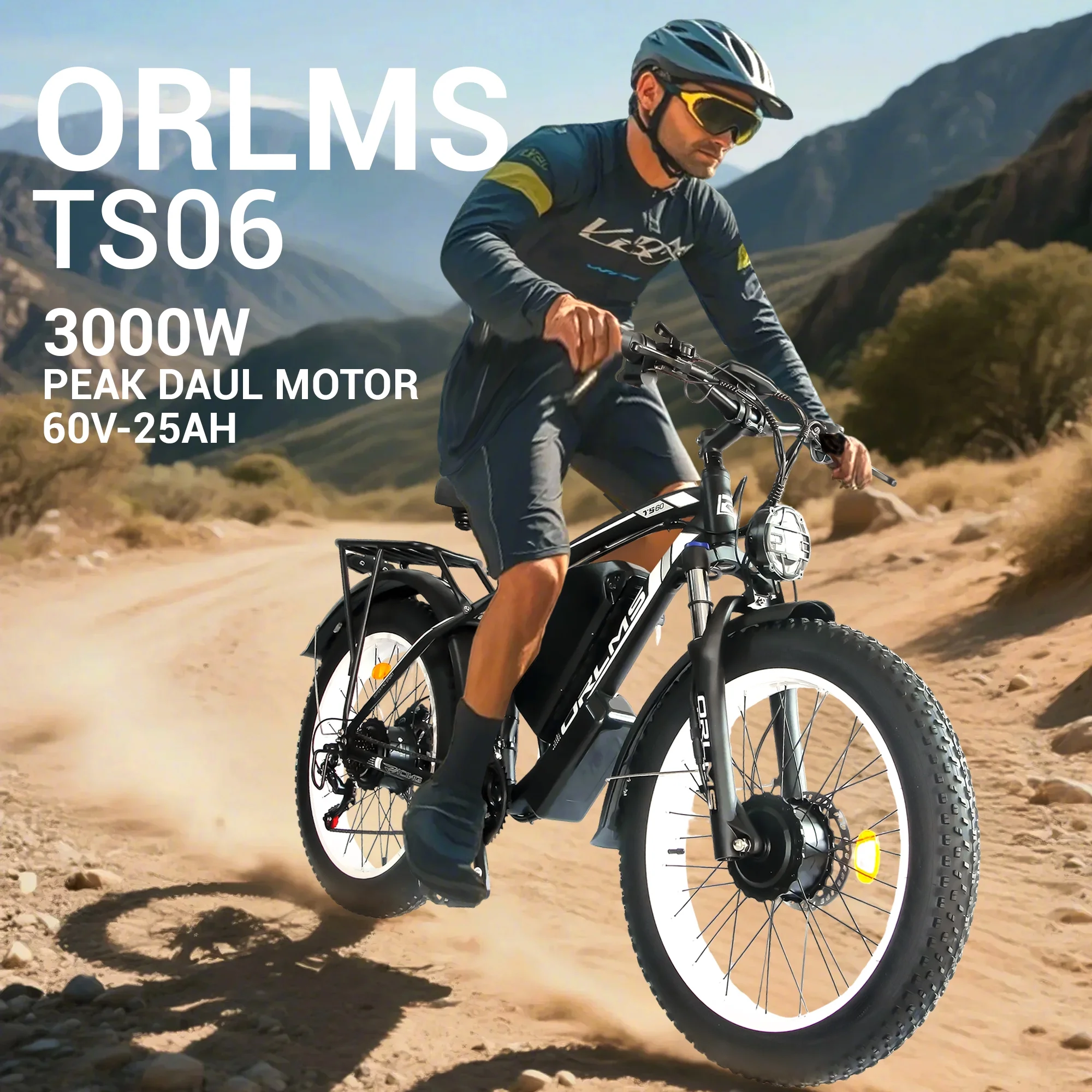 5000W (Peak) Electric-Bike for Adults, 60V 25AH Battery Electric Motorcycle, Dual-Motor-Ebike 50MPH Ebike, 26*4.0 Fat Tire Electric-Bicycle, AWD 21-Speed Mountain Bike for All-Road UL 2849