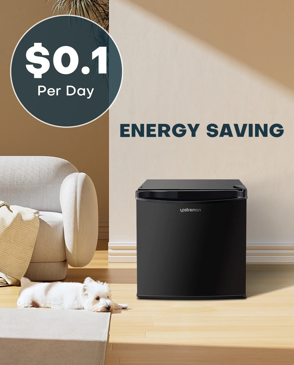 Upstreman 1.7 Cu ft Mini Fridge with Freezer Single Door Compact Refrigerator, Low Noise, Energy Saving, Adjustable Temperature, Reversible Door, for Home Office Dorm, Black FR17