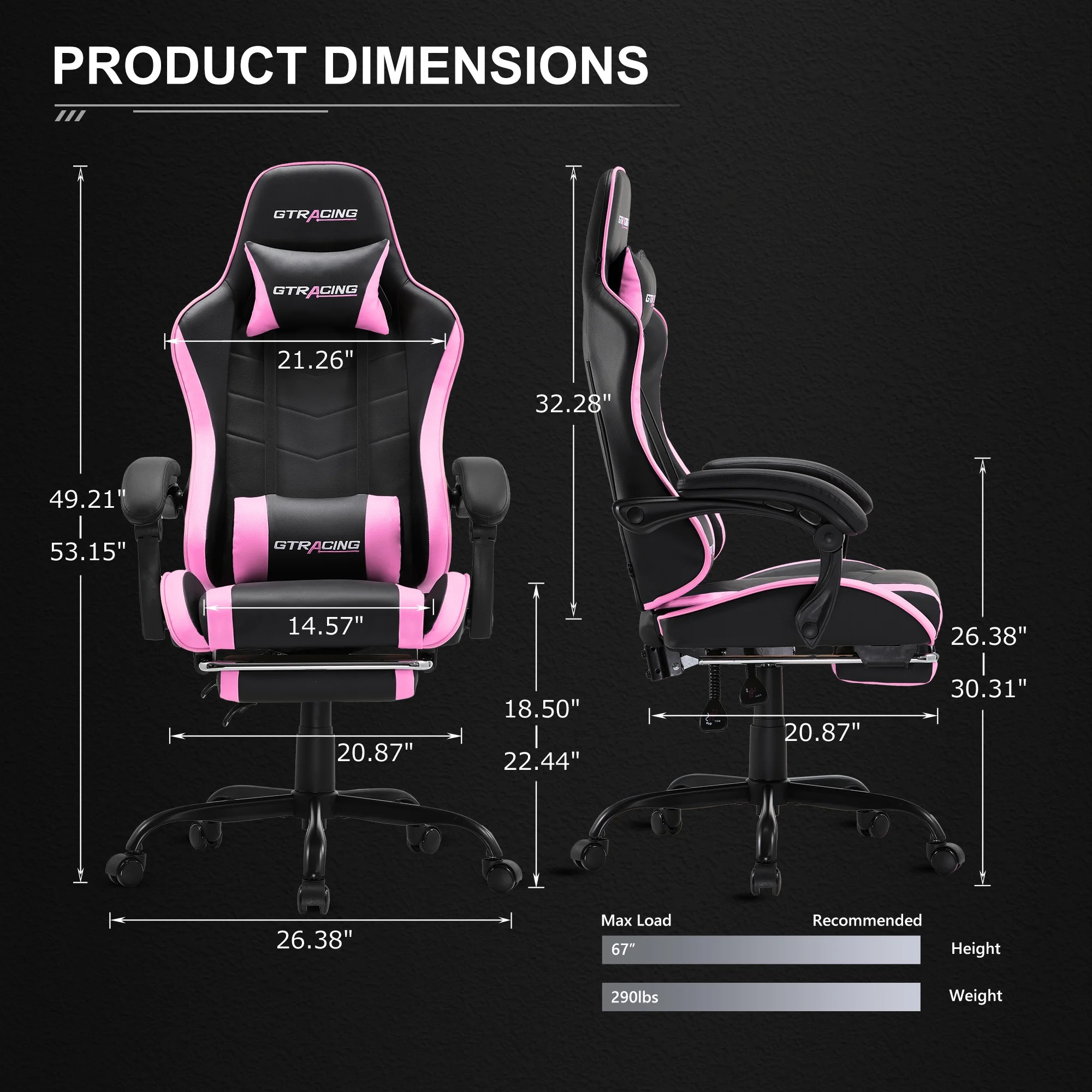 GTRACING GTWD-200 Ergonomic Gaming Chair with Adjustable Pillows and Footrest , Red