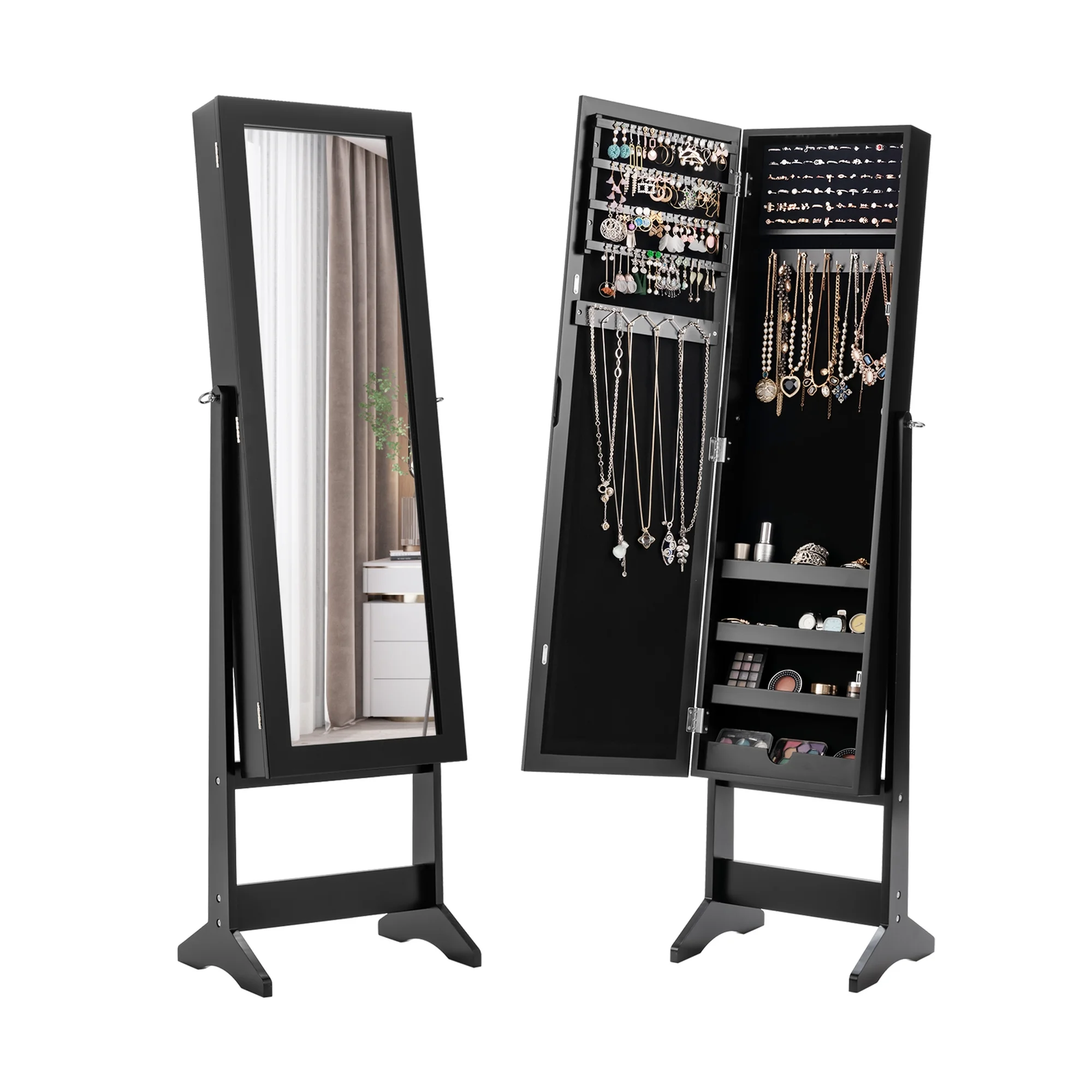 Costway Jewelry Mirrored Cabinet Armoire Organizer Storage Box w/ Stand Christmas Gift