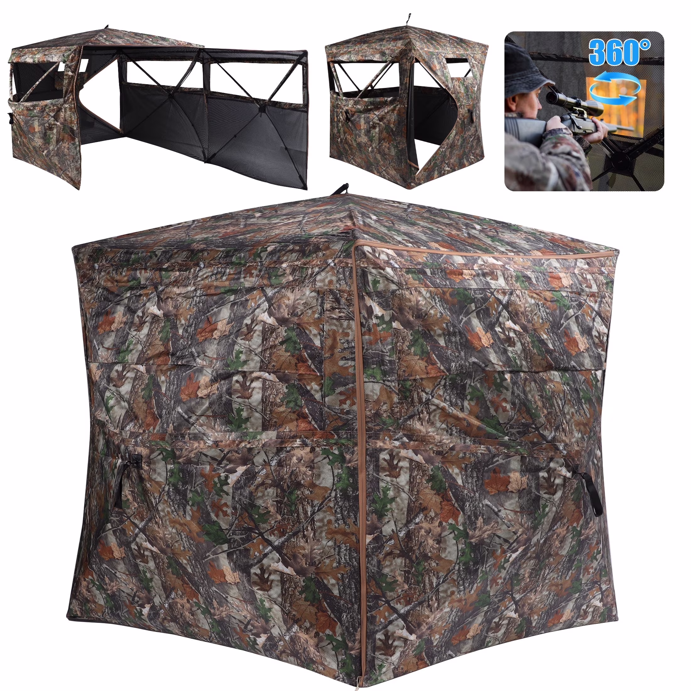 Skyhot 360° See Through Ground Hunting Blind for 2-3 Persons,300D Pop Up Resilient Portable Tent with Swing Door and Carrying Bag for Deer Turkey