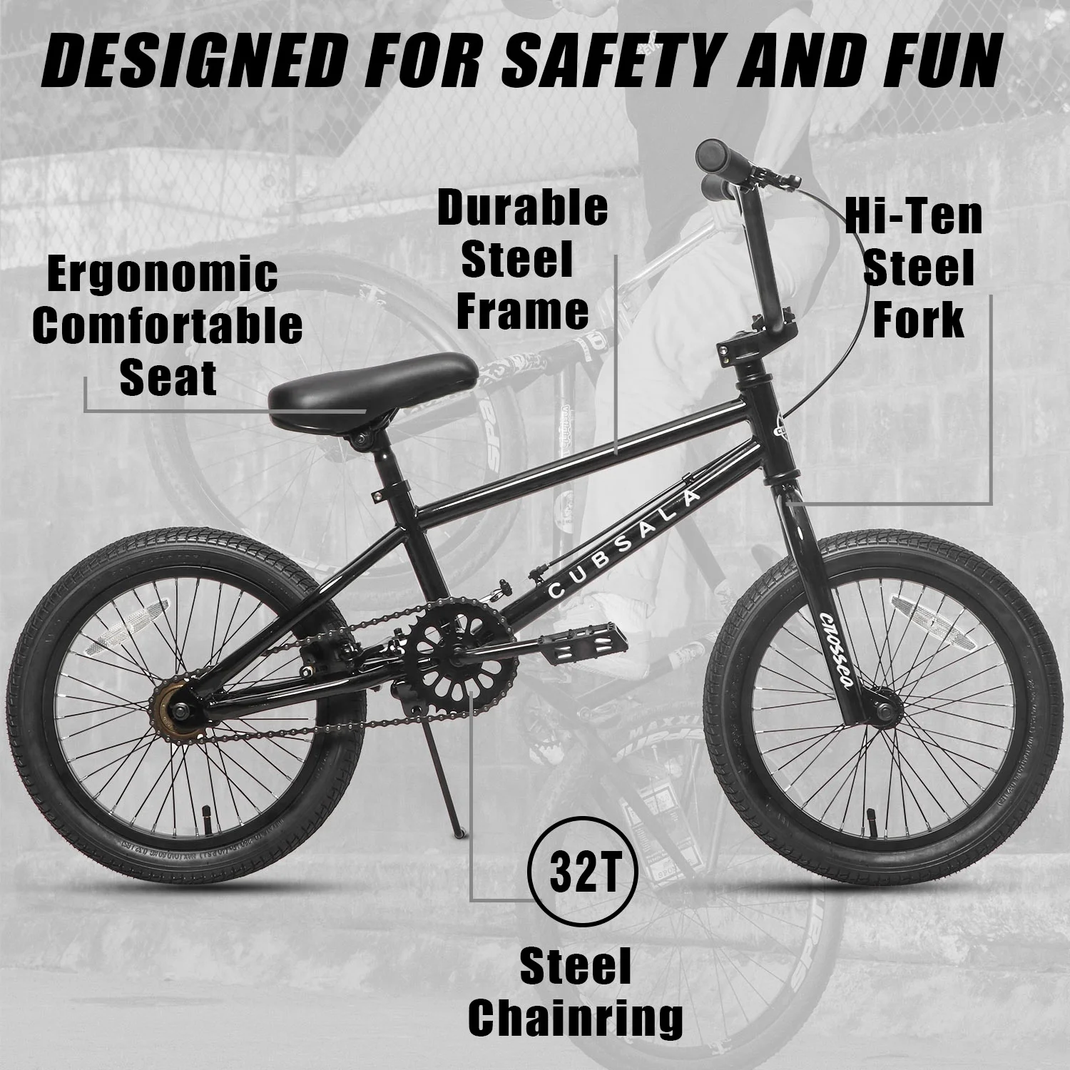 cubsala 20 in Freestyle BMX Kids Bike for Age 6-14 Years Old Boys Girls , Black & Green