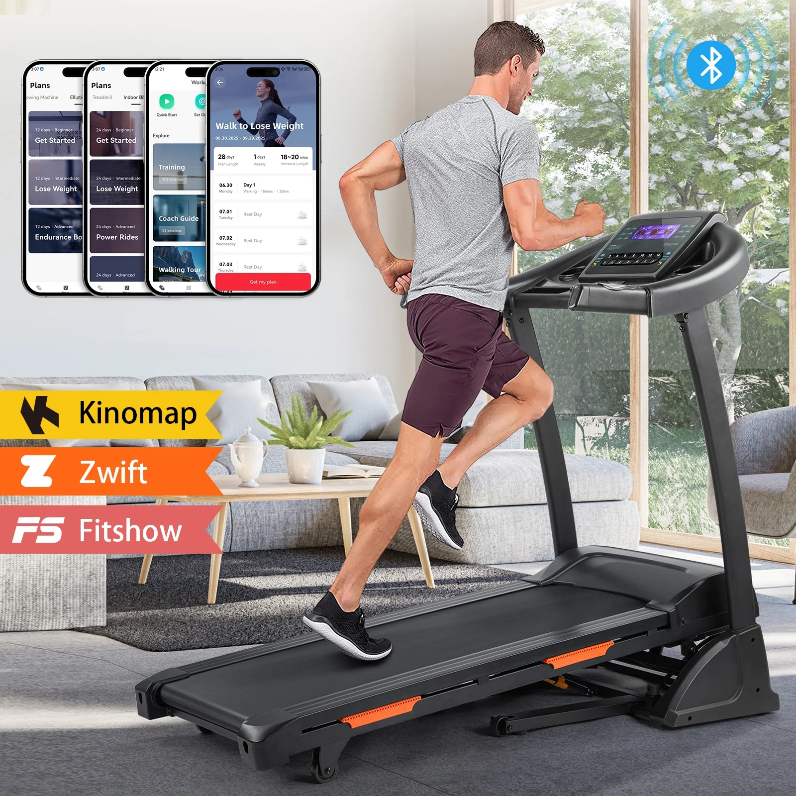 3.5HP Folding Treadmill, 300lb Capacity, 15 Levels Auto Incline Treadmills for Home Running and Walking Max 10MPH Speed Dprodo Foldable EleTreadmill Running Machine with APP & Bluetooth
