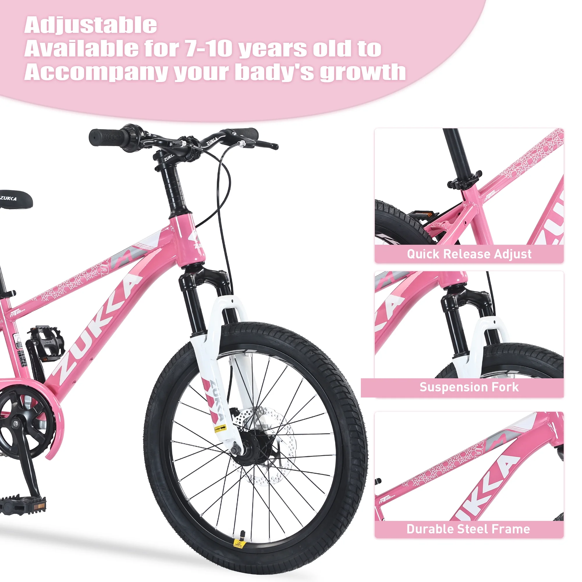 20-Inch Mountain Bike with Suspension Fork, Adjustable Saddle & Disc Brakes,Pink