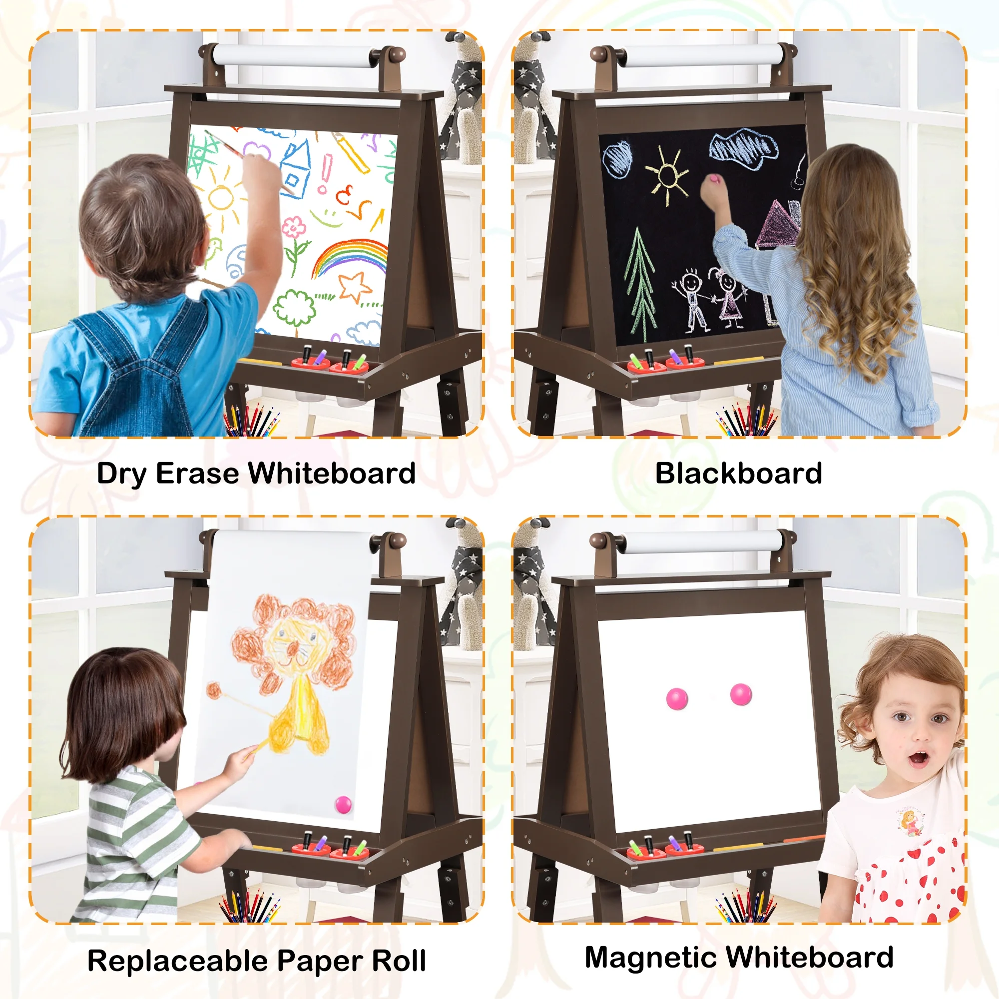 LINLUX 3 in 1 Art Easel for Kid, Whiteboard for Kid with Stand, Magnetic Chalkboard Pizarra, Grey