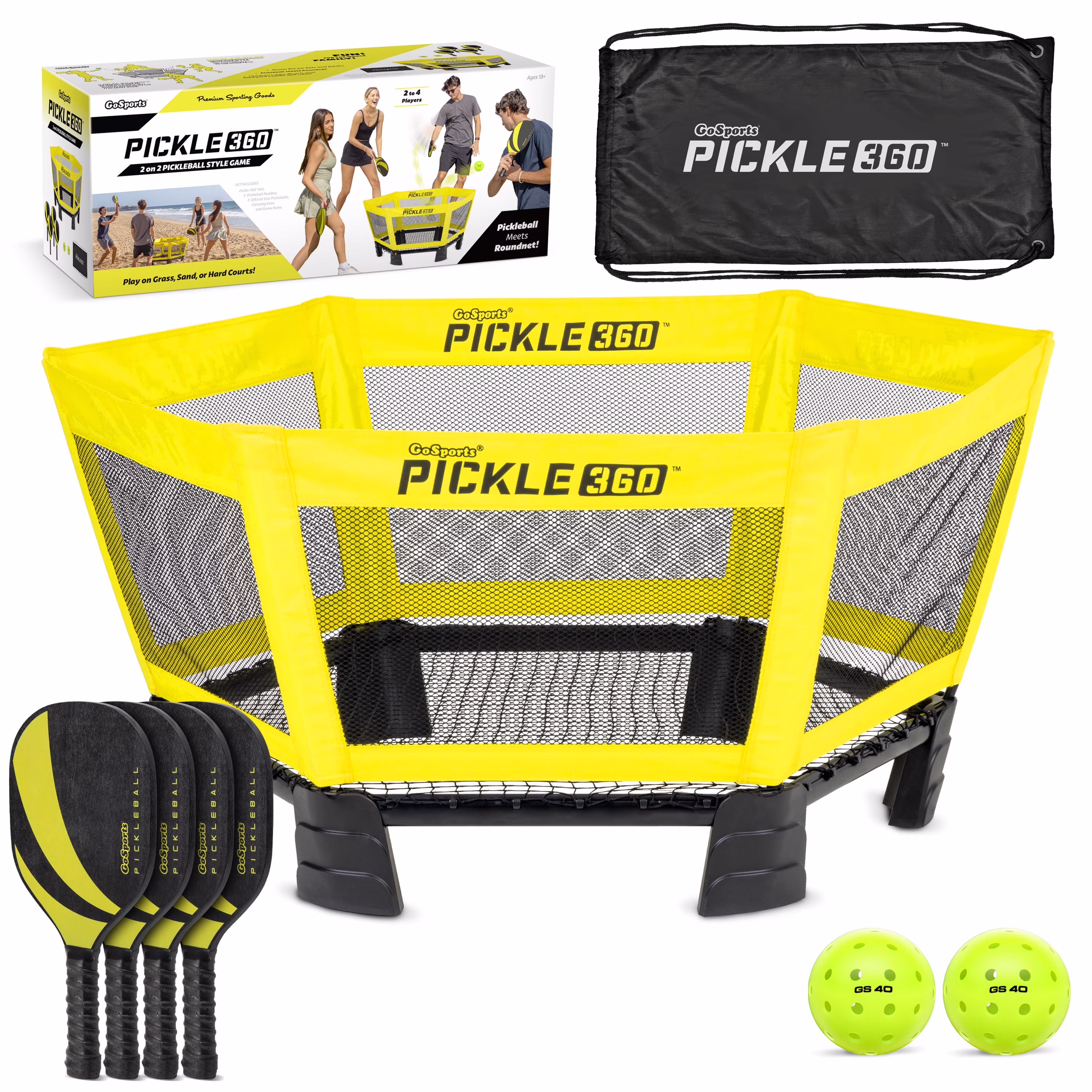 GoSports Pickle 360 Game Set - Pickleball Meets Roundnet - Outdoor Lawn, Beach Paddle Ball Game