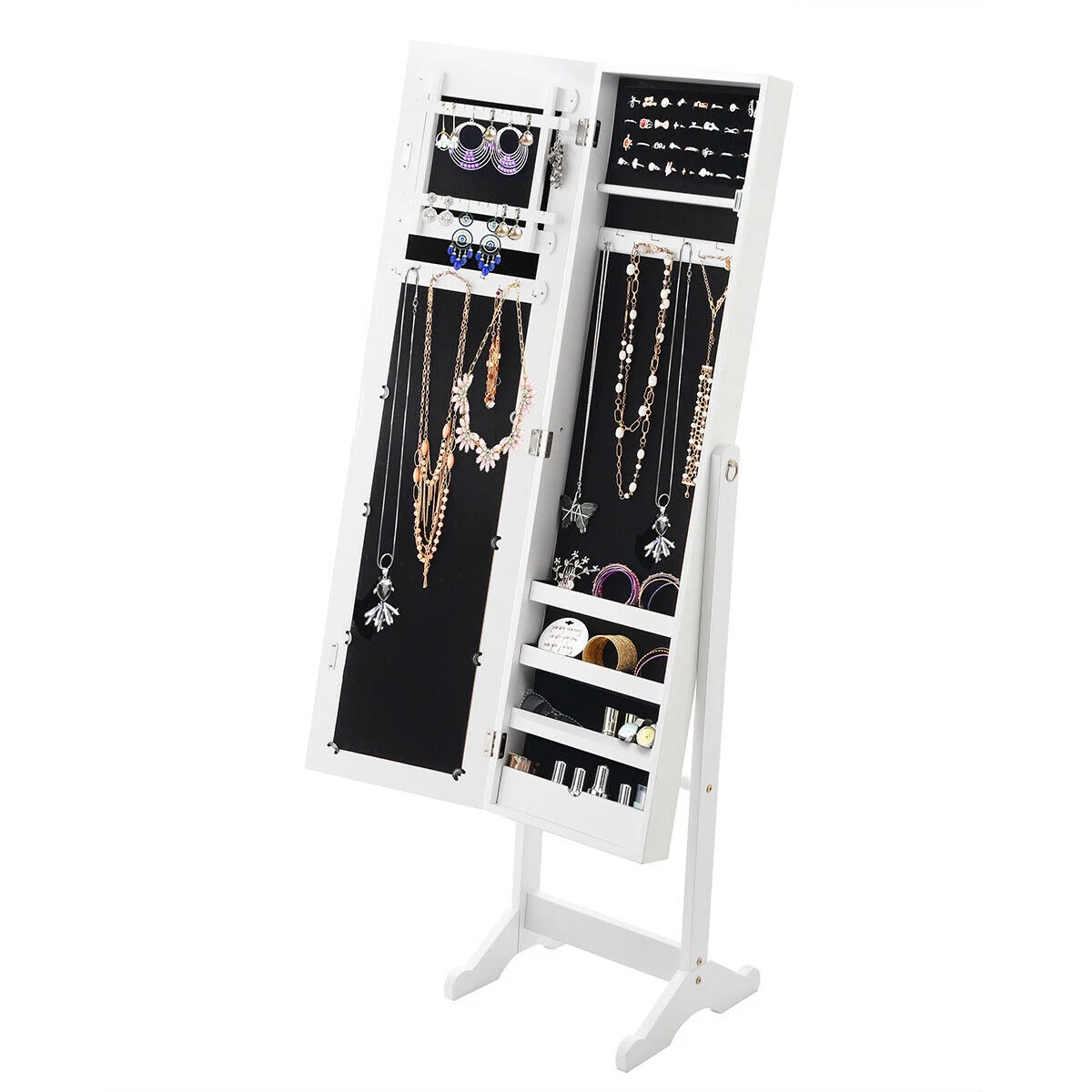 Costway Jewelry Mirrored Cabinet Armoire Organizer Storage Box w/ Stand Christmas Gift