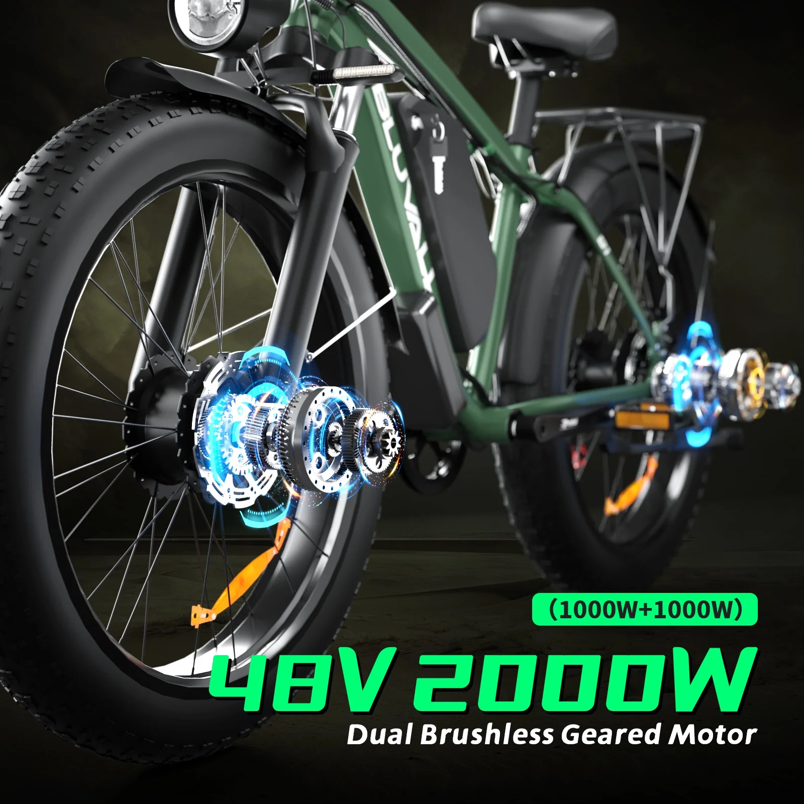 Electric Bike for Adults, 2000W 26'Fat Tire Electric Bike, 35MPH AWD Dual Motor Electric Bicycles, 48V 22.4AH Battery Fast Ebikes Dual Hydraulic Brakes UL 2849