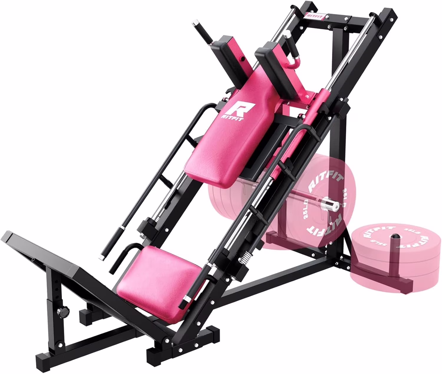 RitFit Leg Press Hack Squat Machine, Professional Adjustable Leg Press Machine for Home Gym with Linear Bearing, Specialty Hack Squat Machine for Full Lower Body Workout with Weight Storage, Pink