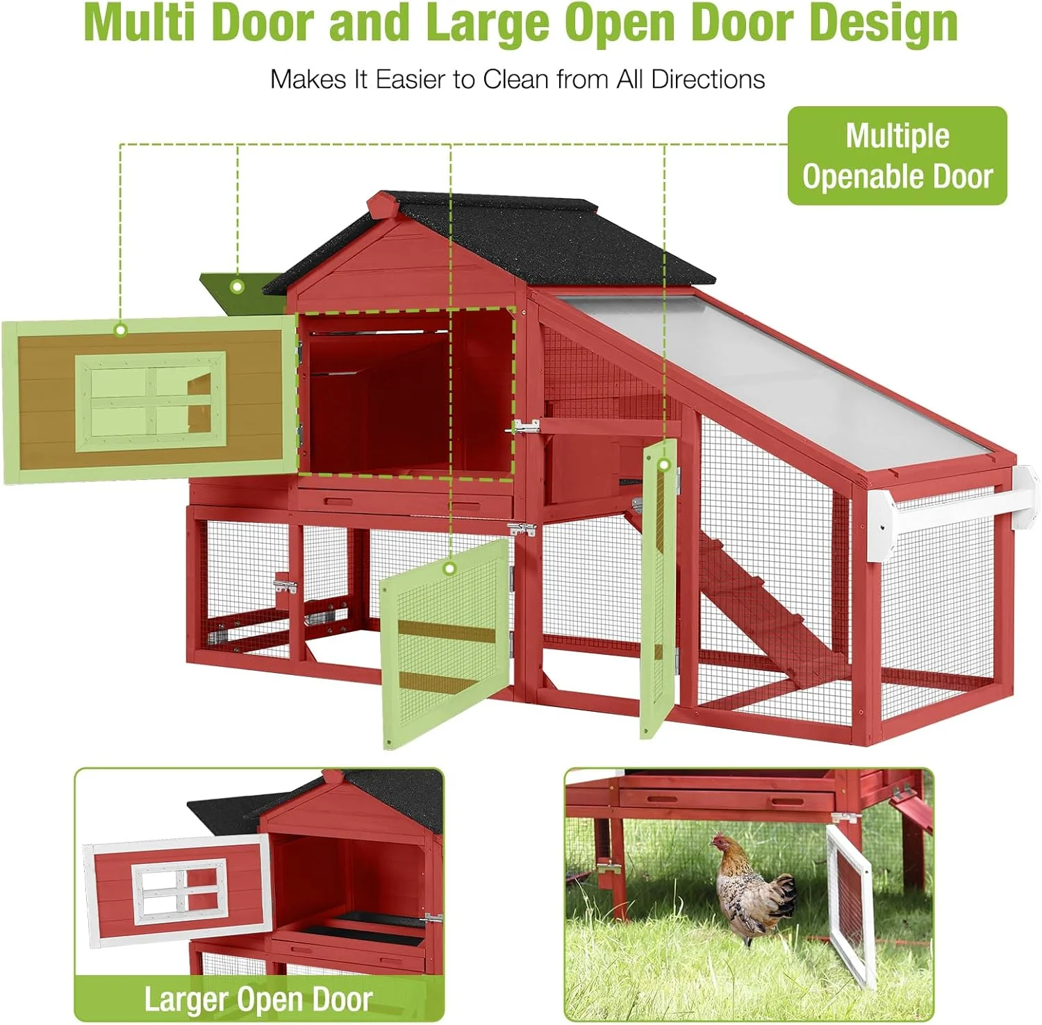 BUTINGLALE Chicken Coop Mobile Chicken House On Wheel Outdoor Rabbit Hutch for 2-4 Chickens 67