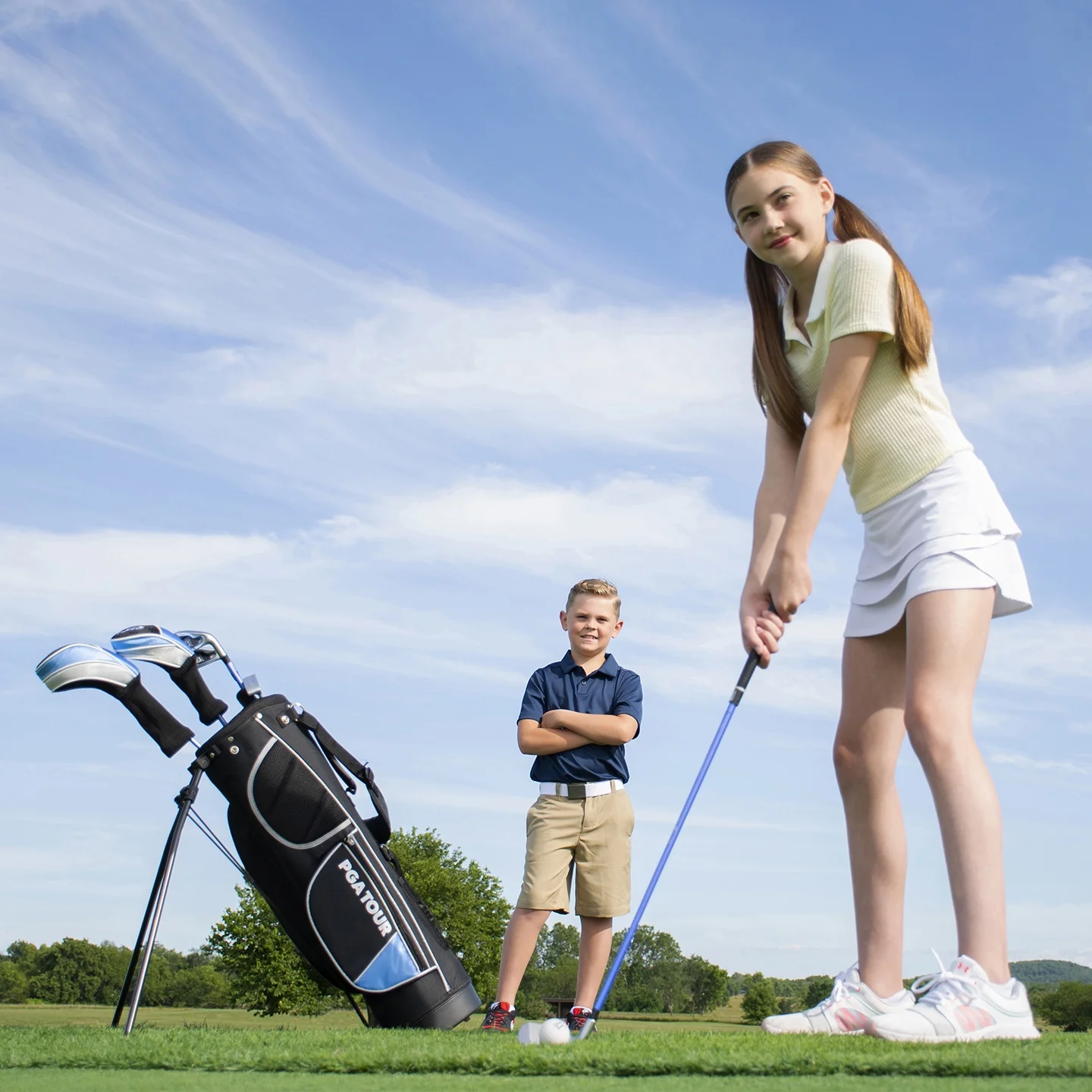 PGA Tour Right-Handed 10 Piece Kids Golf Club Stand Bag Set; Player Height 4'8 - 5'2