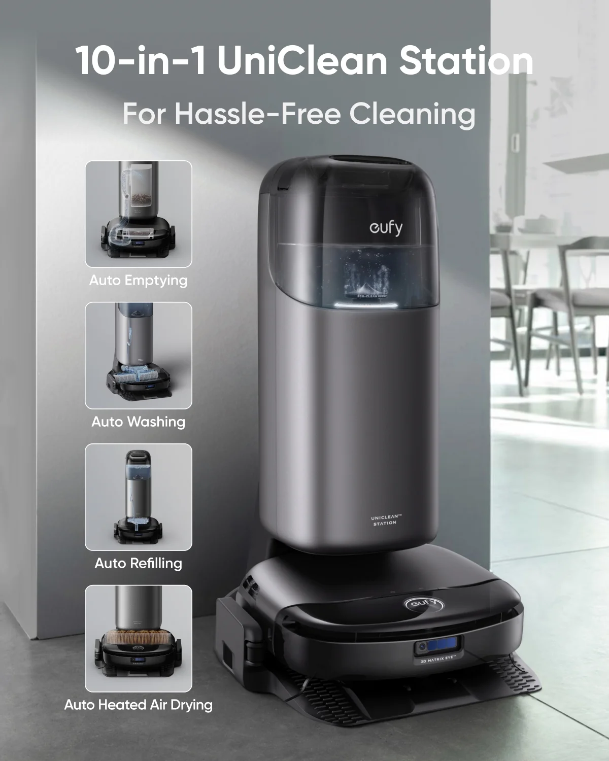 eufy Robot Vacuum Omni S1 Pro with All-in-One Station, Always Clean Mop, 8000 Pa Suction, Obstacle Avoidance, Auto Mop Washing & Drying, Self-Emptying