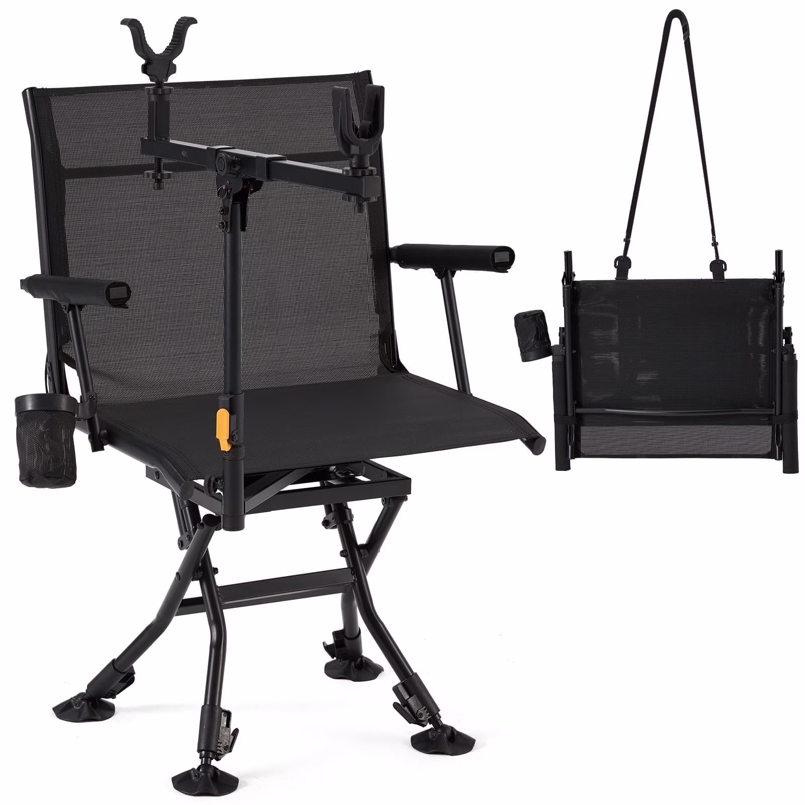 Danrelax 360° Silent Camo Hunting Blind Chair, Armrests, Side Pouch, Telescopic Legs