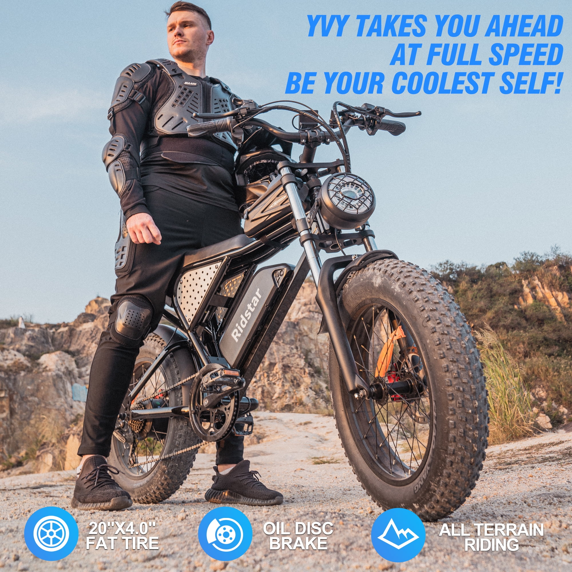 Ridstar Electric Bike for Adults Q20,1200W 30MPH,48V 15.6Ah Electric Bicycle,7 Speed Full Suspension Mountain Bike UL2849