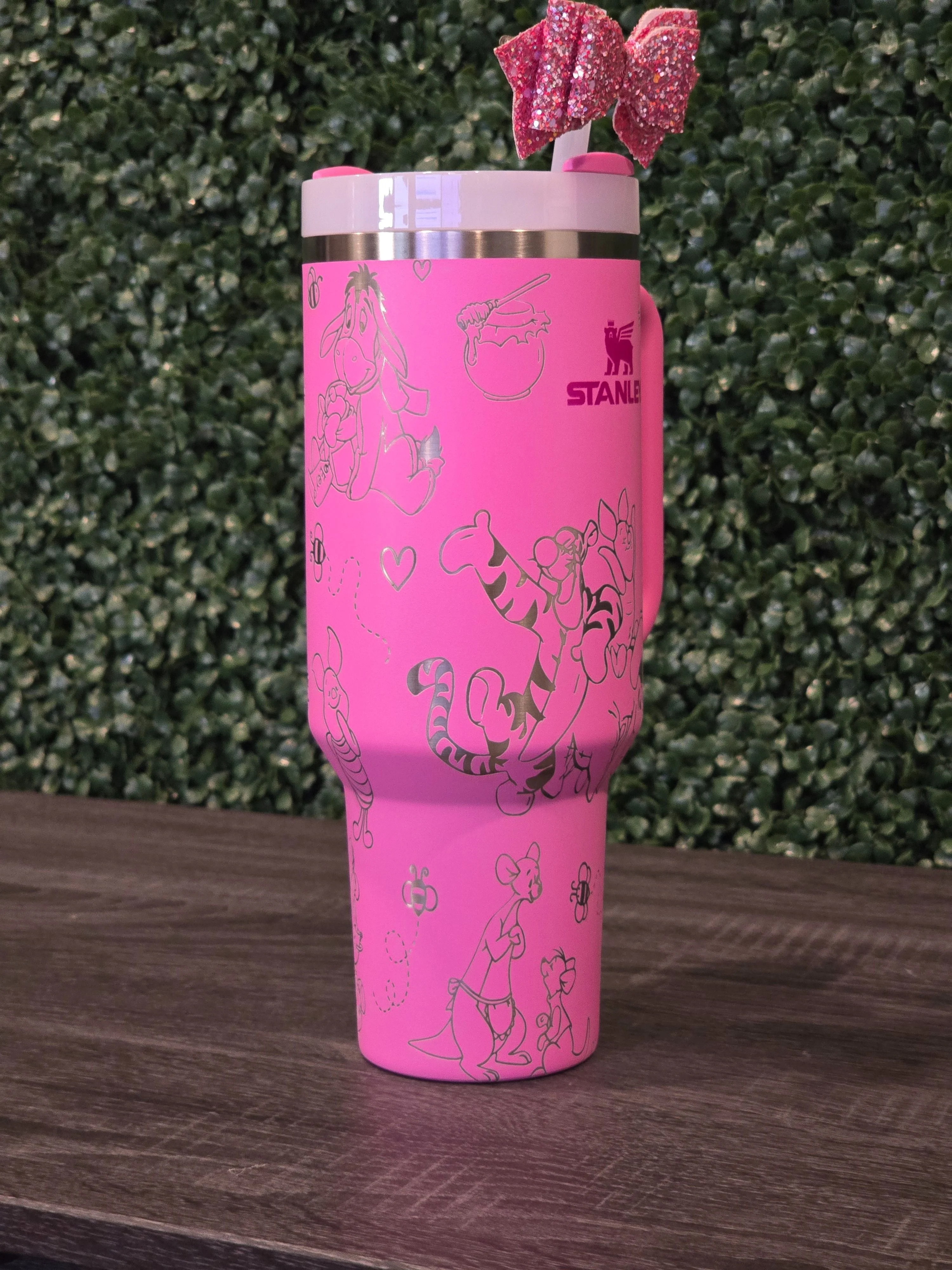 Winnie the Pooh Stanley Cup 40oz | Pink Tumbler | Peony | Custom Laser Engraved Quencher