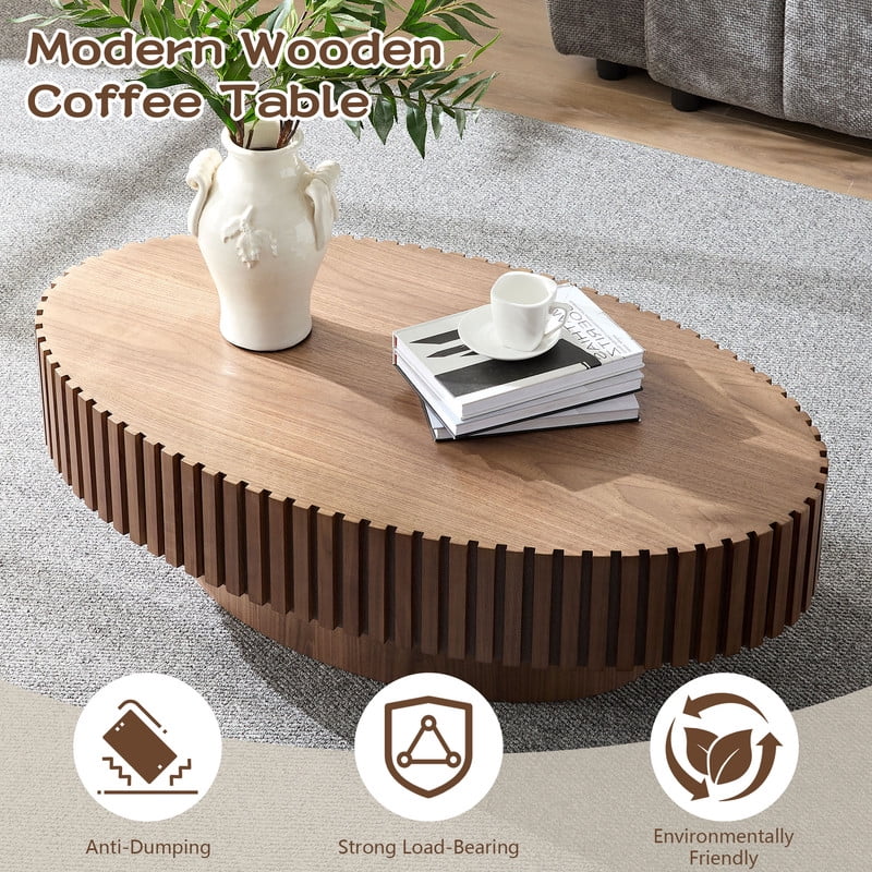 FFH 43.7 inch Oval Coffee Table for Living Room,Handcraft Rustic Corner Coffee Table Nature Wood Relief Sturdy Pedestal for Apartmen,Side Table Centre Table,Nature Wood